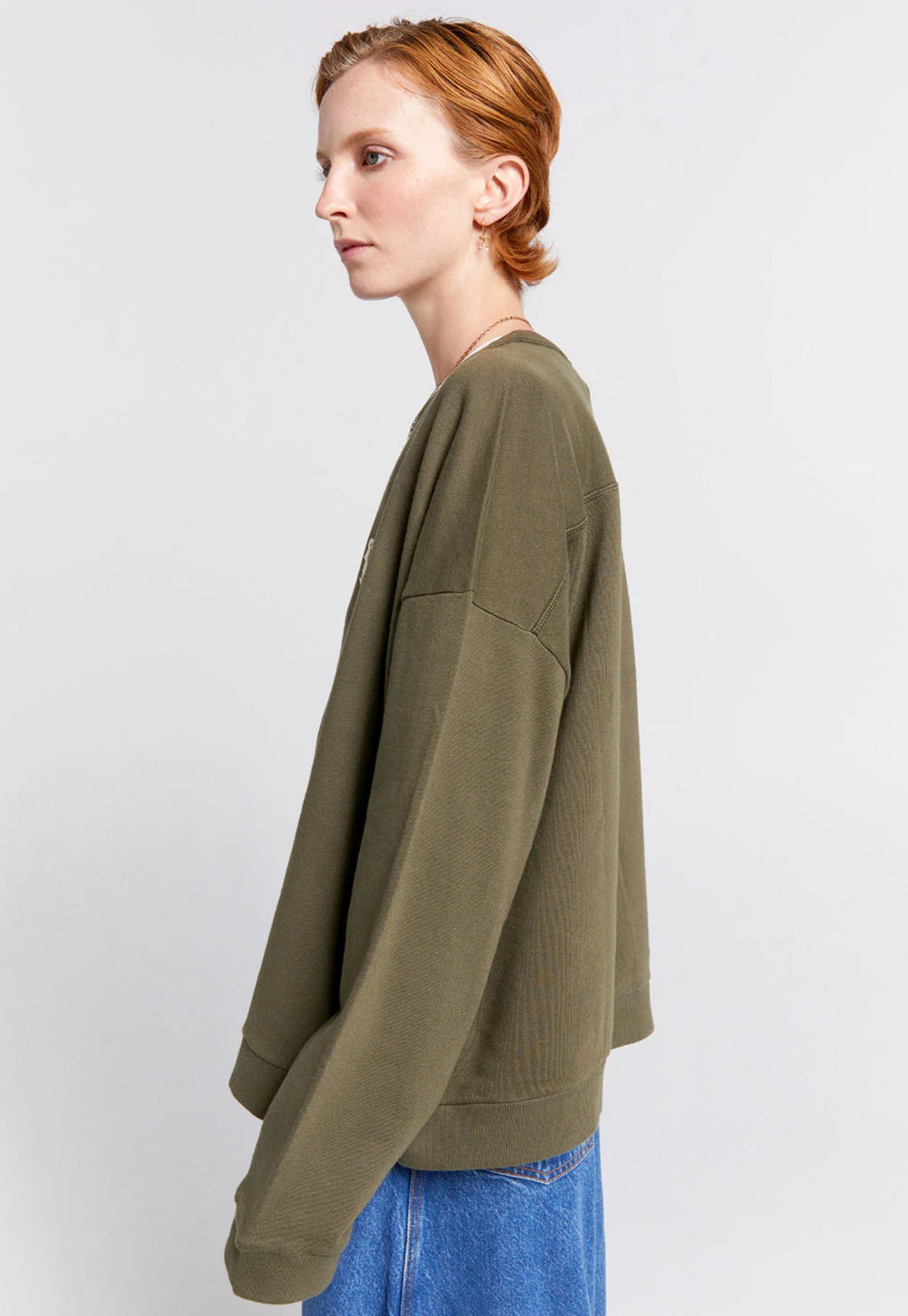 Embroidered Runaway Girl Classic Organic Cotton Crewneck Sweatshirt - Hunter Green