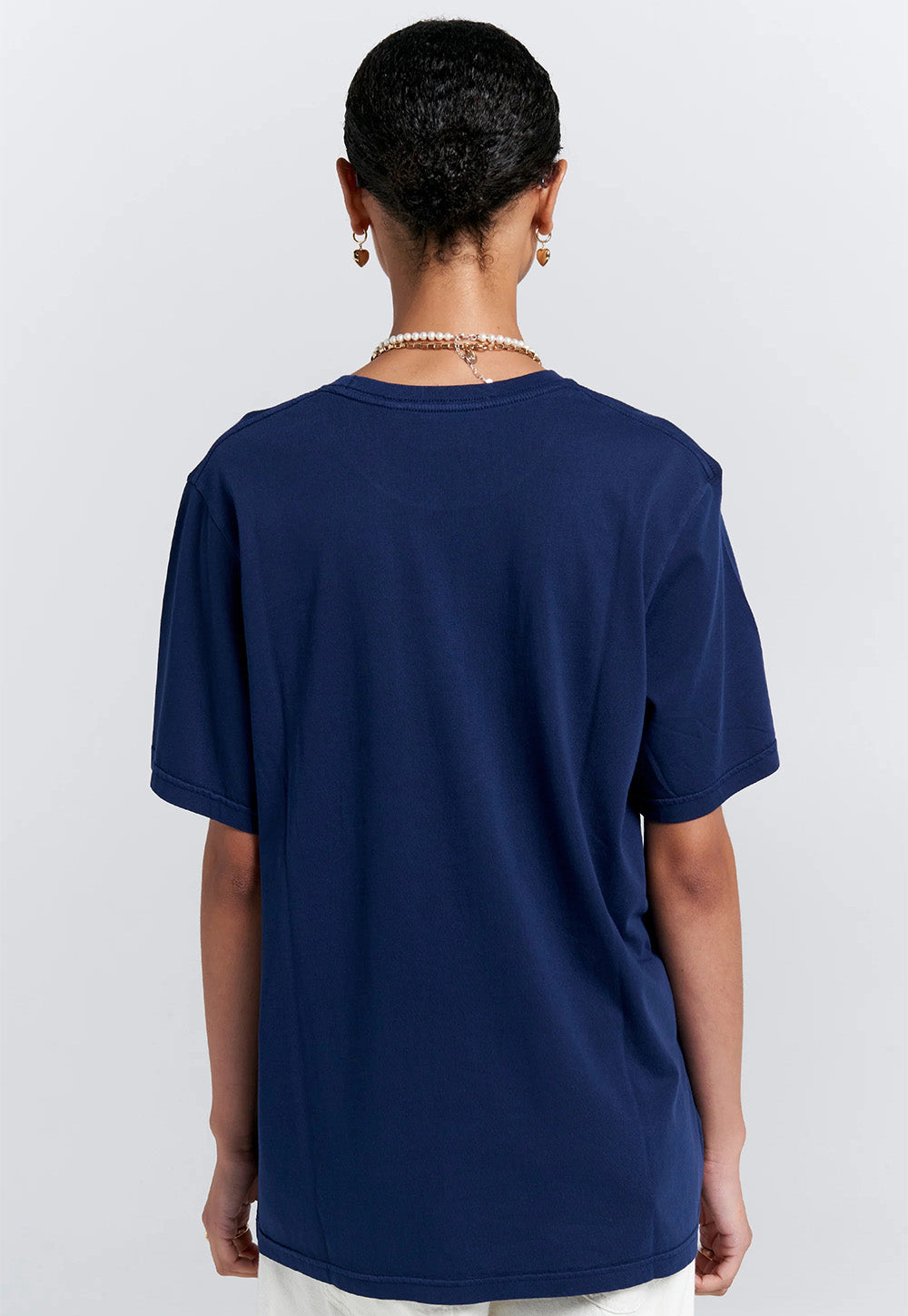 Embroidered Runaway Girl Classic Organic Cotton T-Shirt - Navy