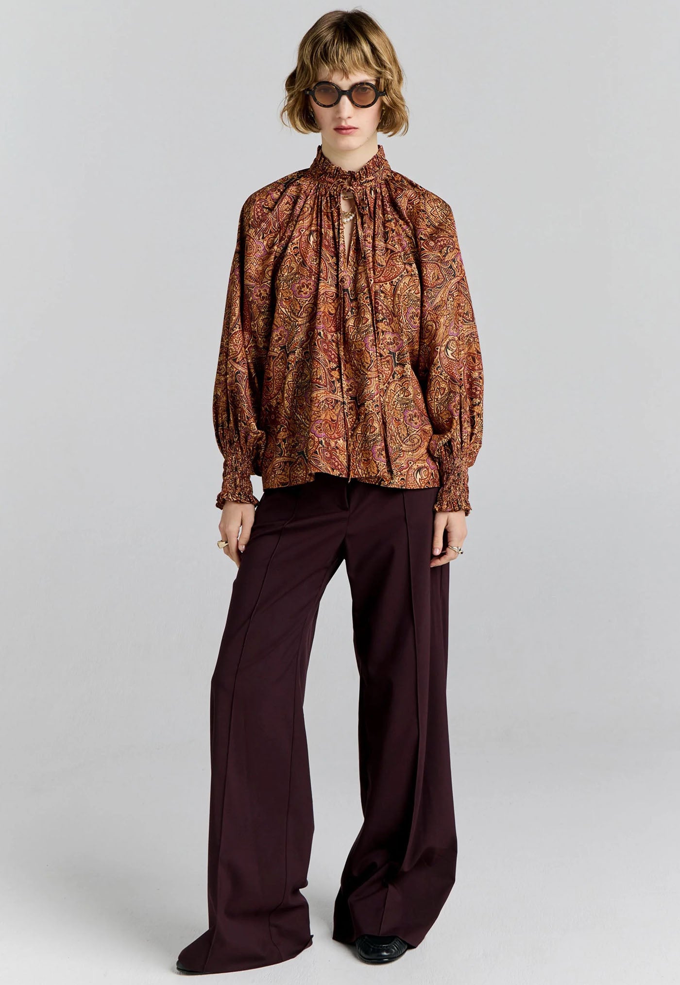 Province Blouse - Burgundy Multi