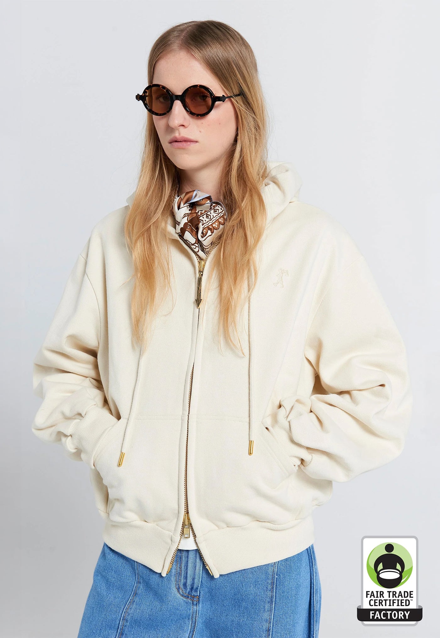 Rocking Horse Cropped Oversized Hoodie - Ecru/Mocha