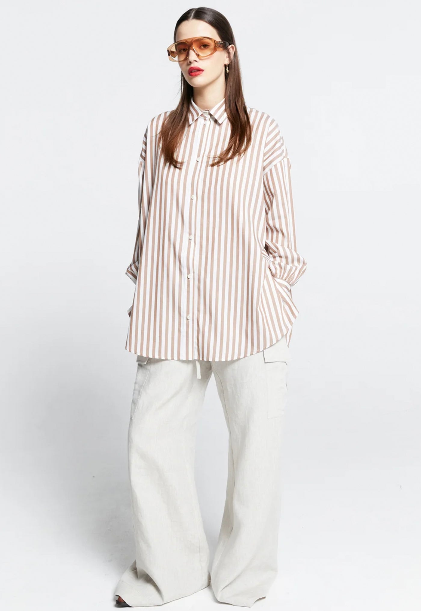 Oversized Walker Shirt - Rose/Coffee Stripe sold by Angel Divine
