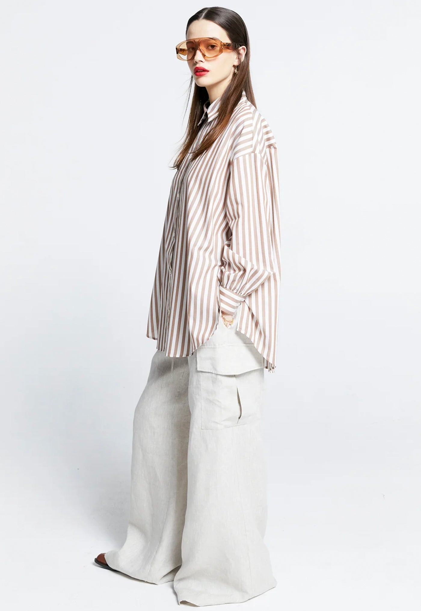 Oversized Walker Shirt - Rose/Coffee Stripe sold by Angel Divine