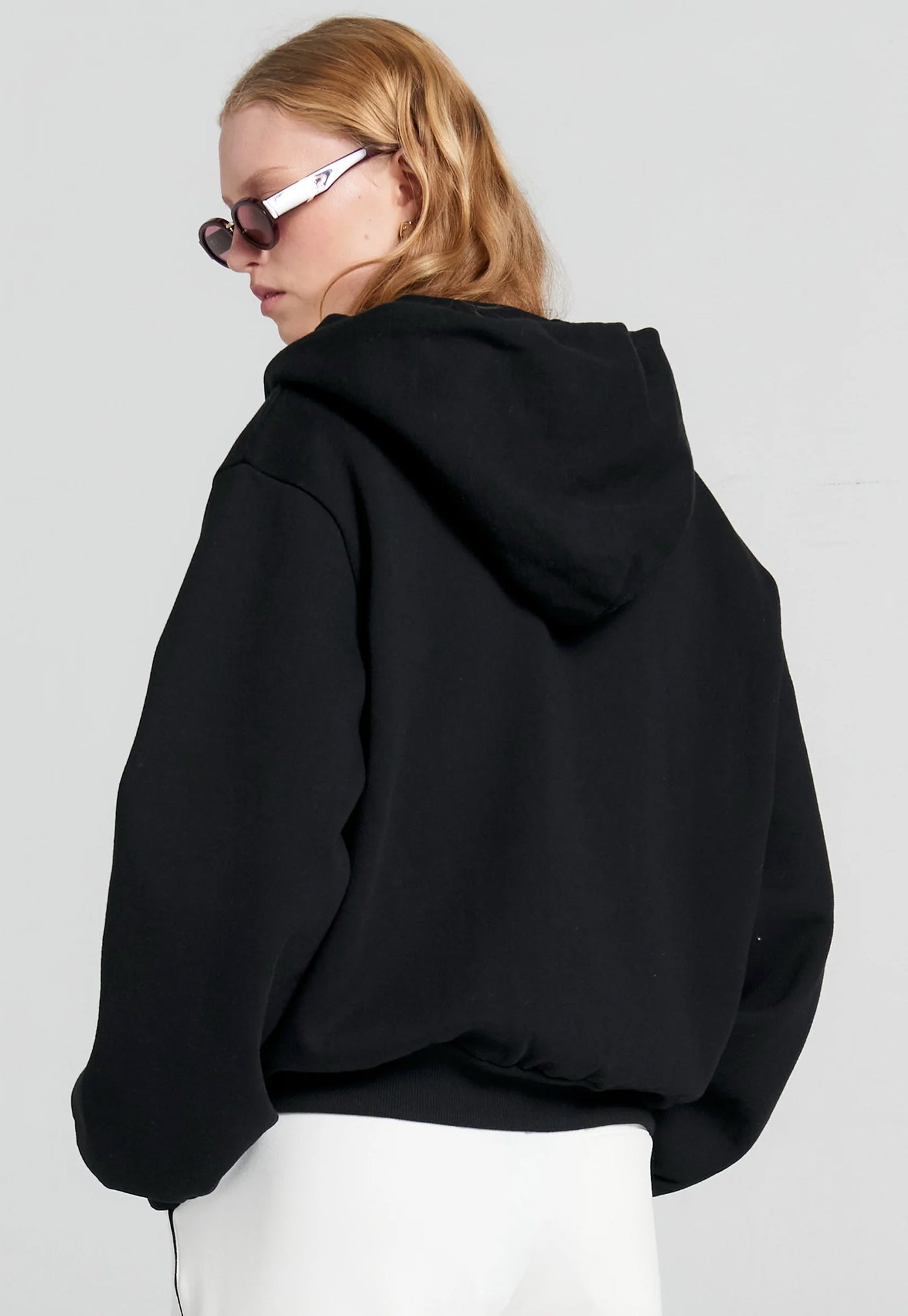 Runaway Girl Cropped Oversized Hoodie - Black
