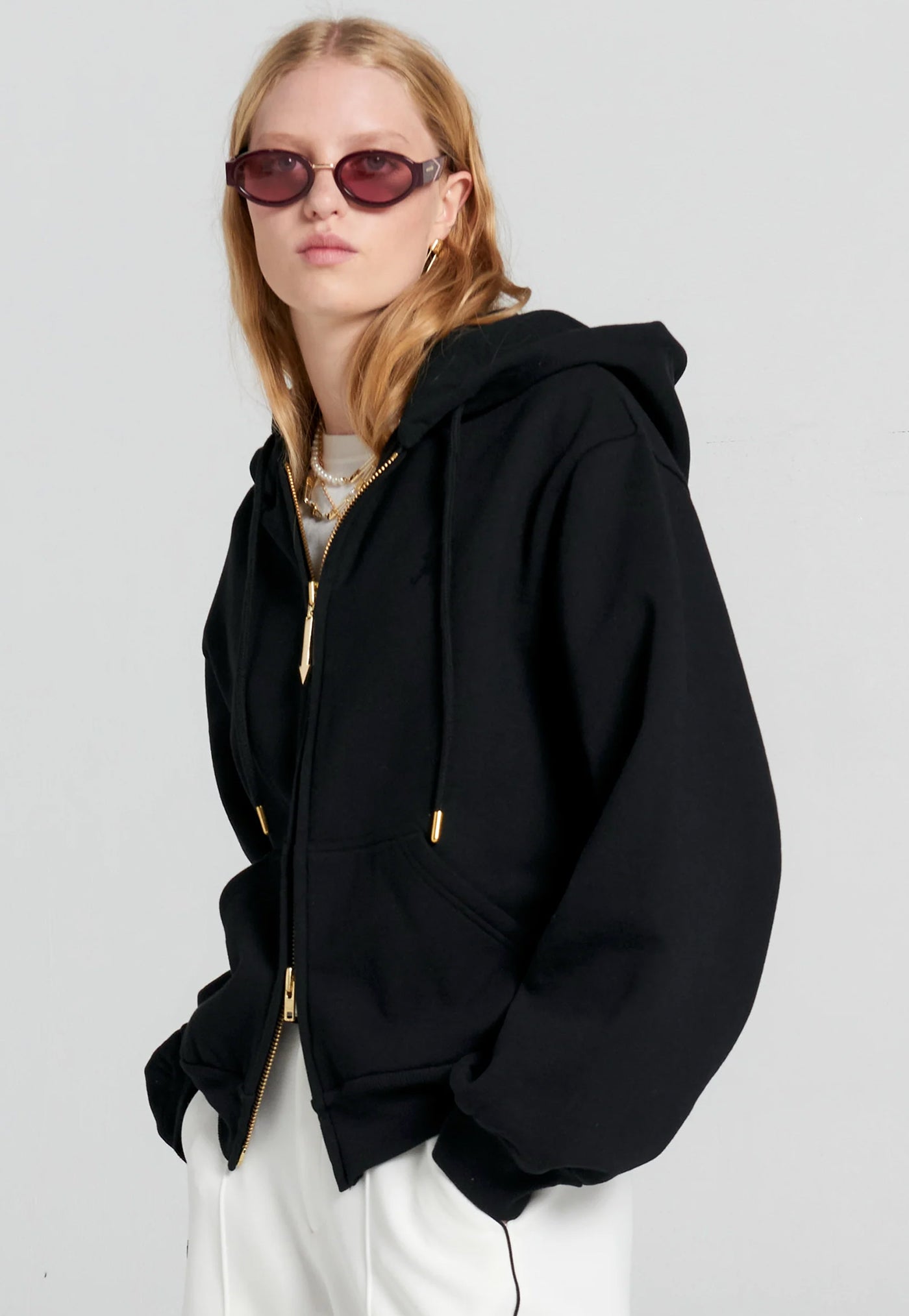 Runaway Girl Cropped Oversized Hoodie - Black