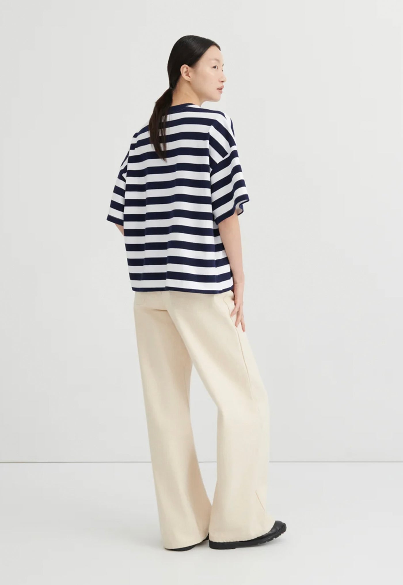 Oversized Boxy Tee - Navy White Stripe