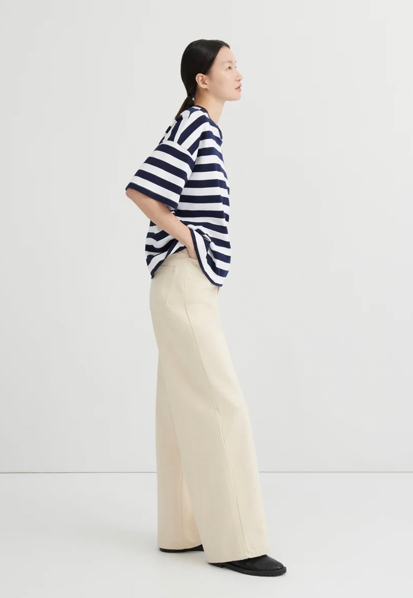 Oversized Boxy Tee - Navy White Stripe