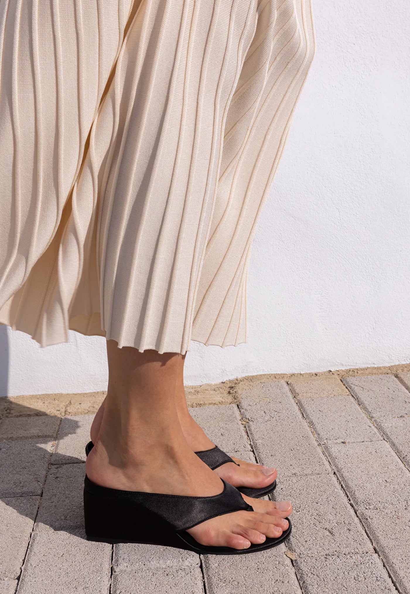 Wedge Thong - Black Satin