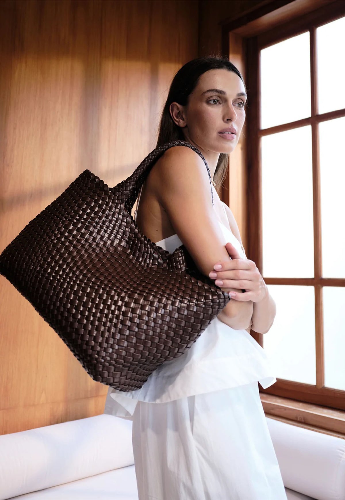 Woven Tote Bag - Brown