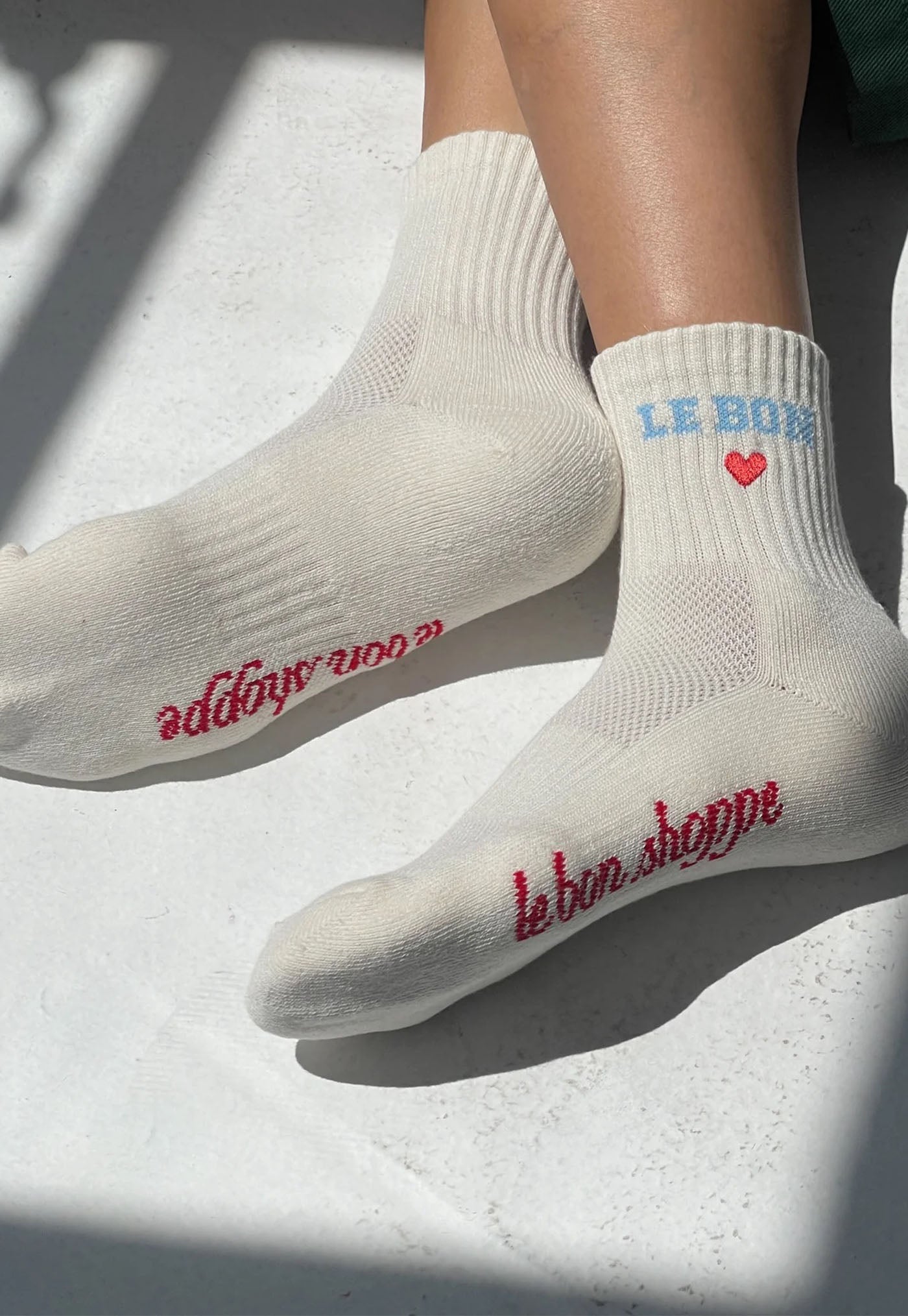 Embroidered Crew Socks - Vanilla