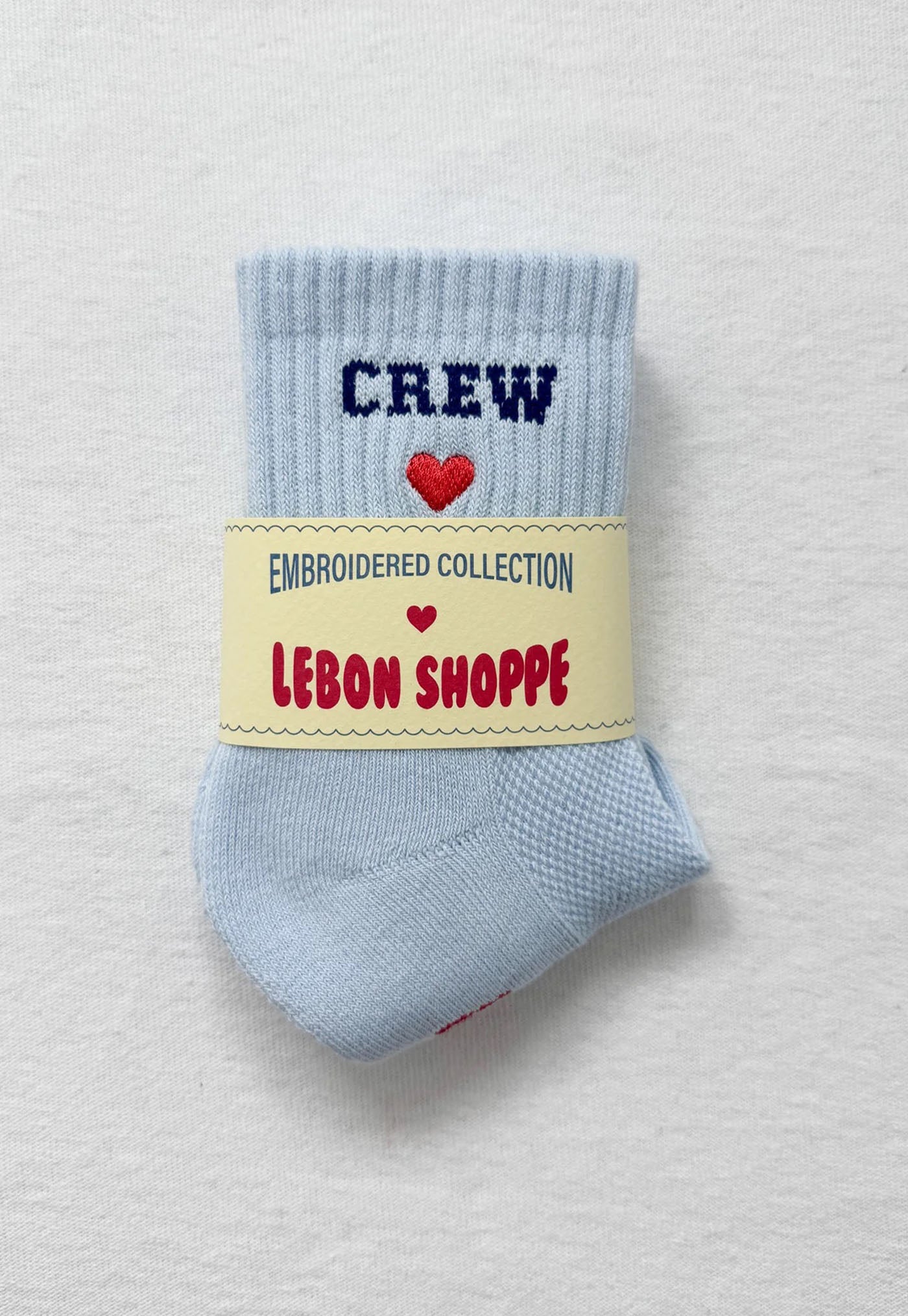 Embroidered Crew Socks - Sky Blue