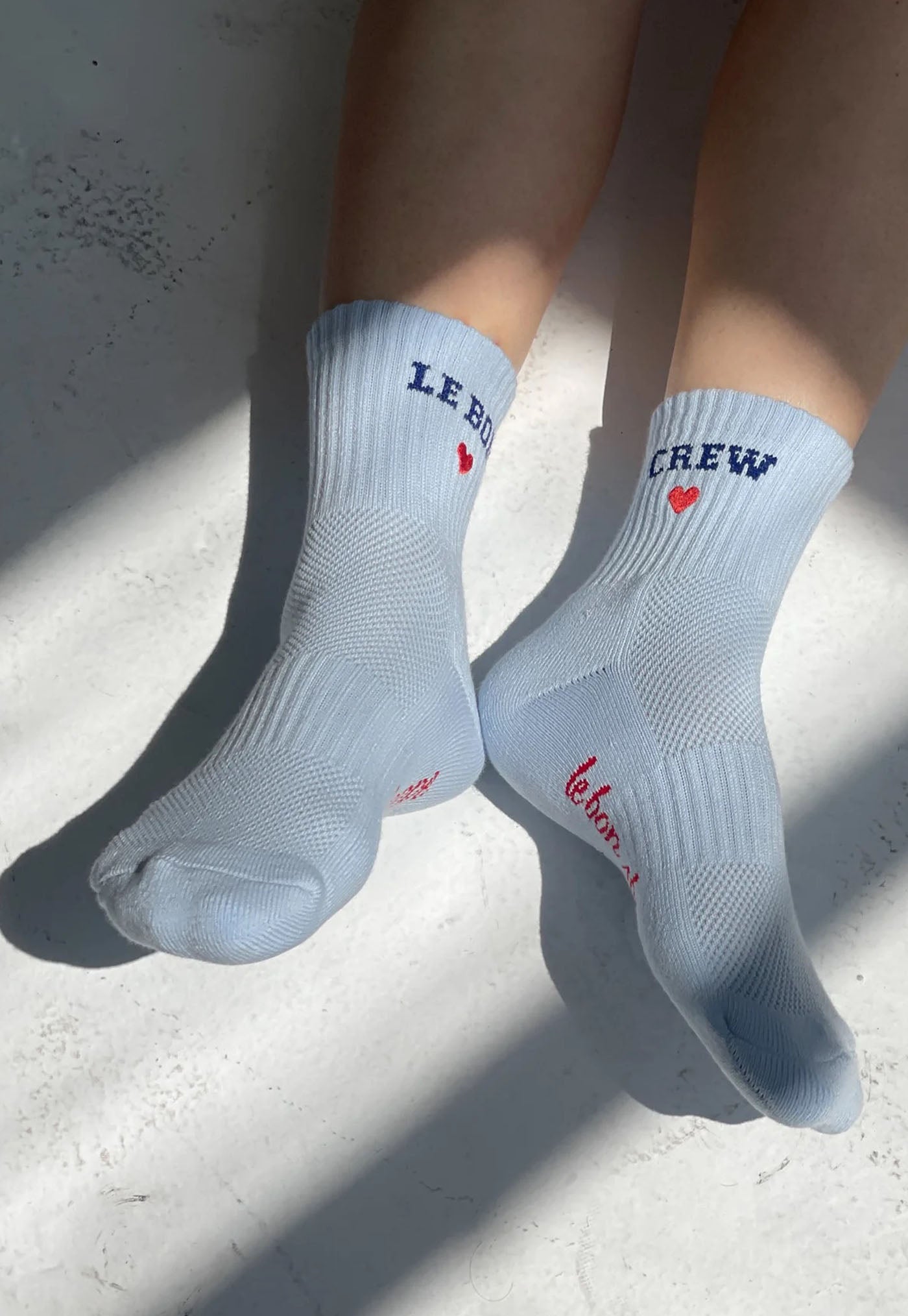 Embroidered Crew Socks - Sky Blue