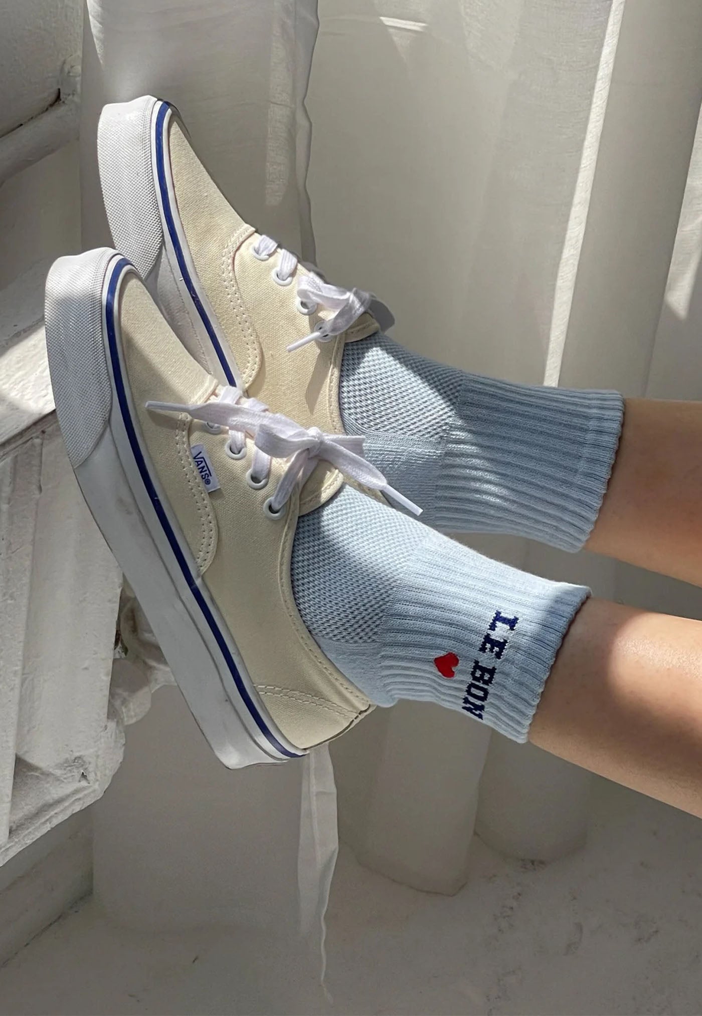 Embroidered Crew Socks - Sky Blue