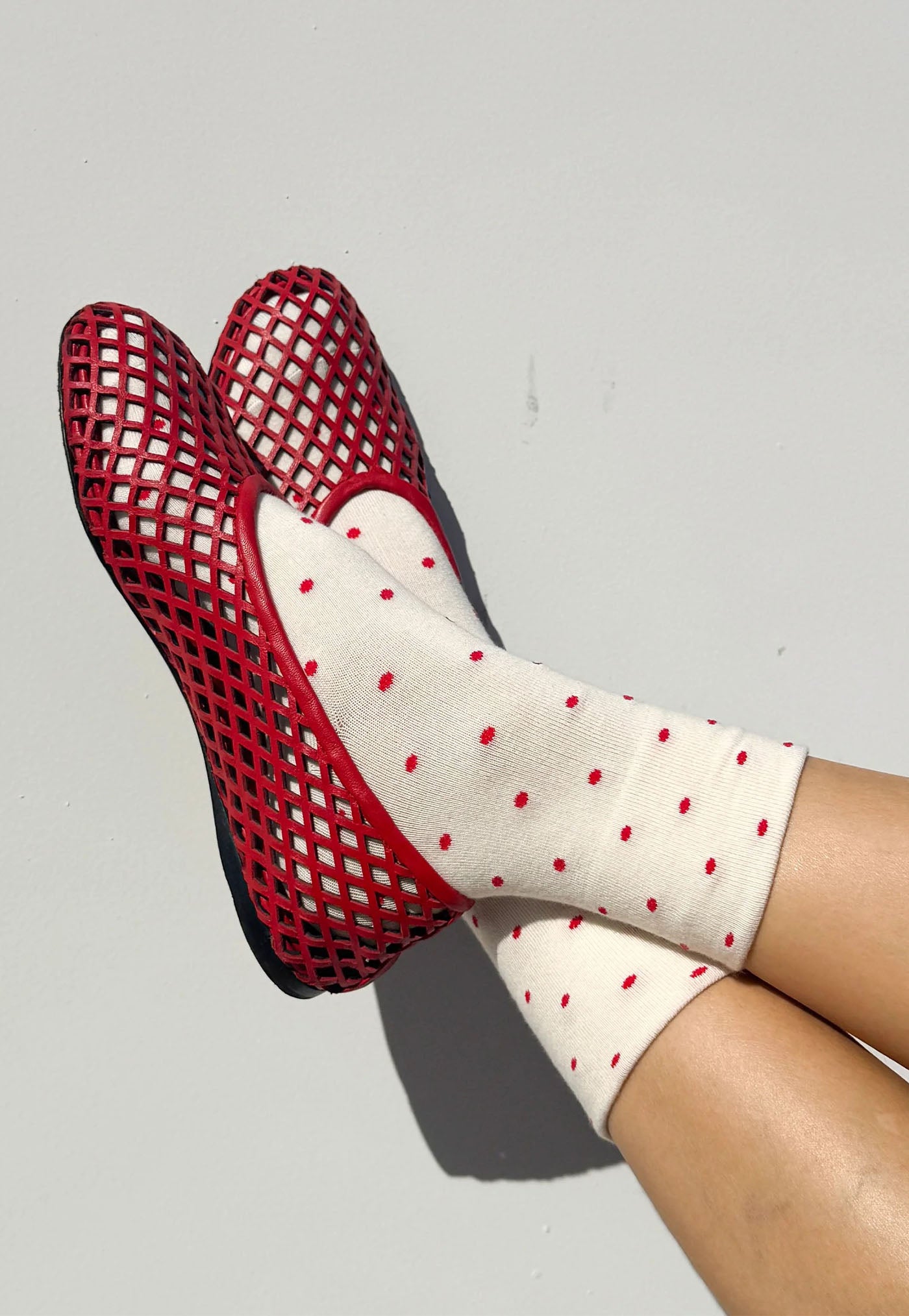 Patterned Sneaker Socks - Cream/Red