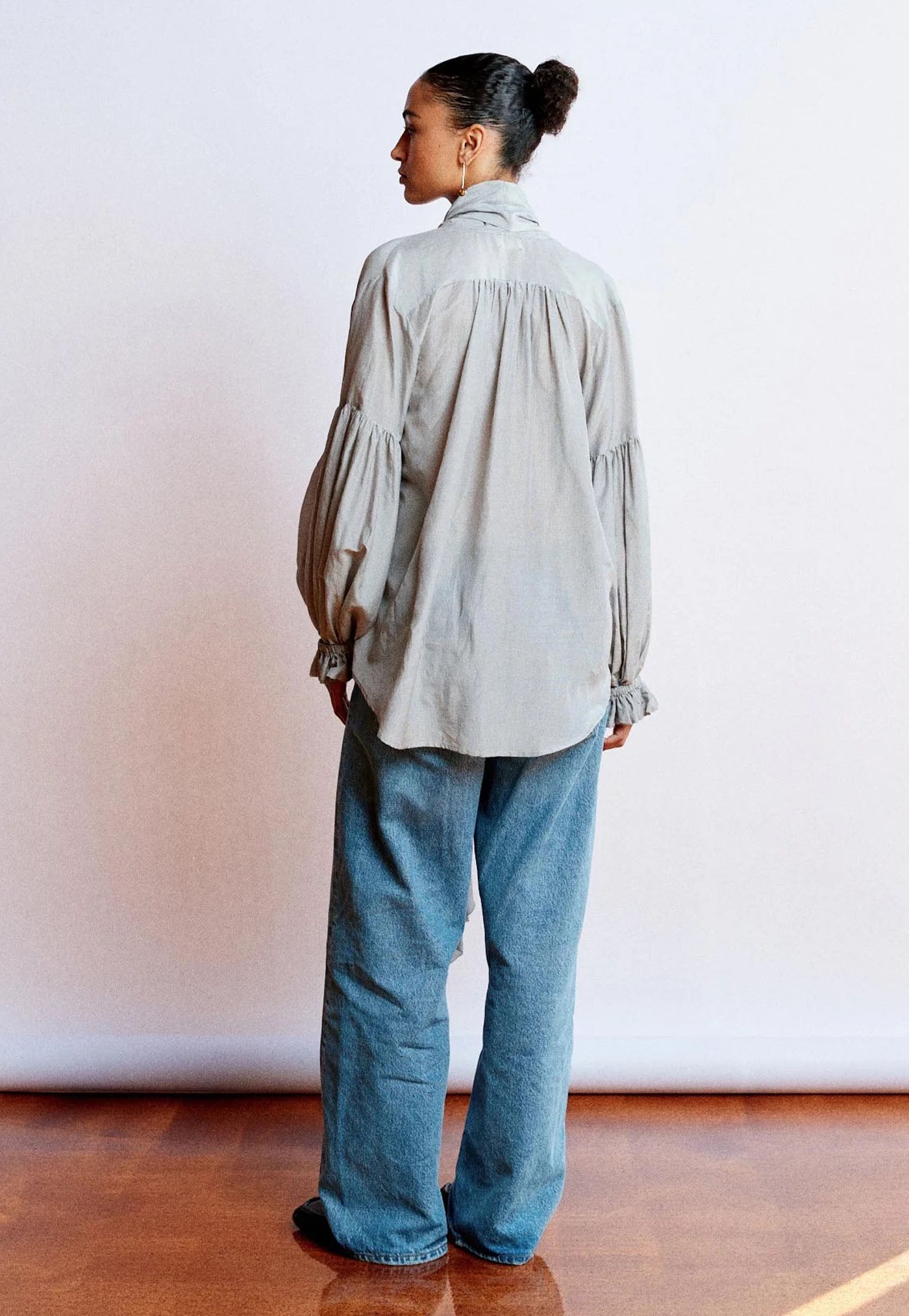 Bow Blouse - Carbon Pinstripe