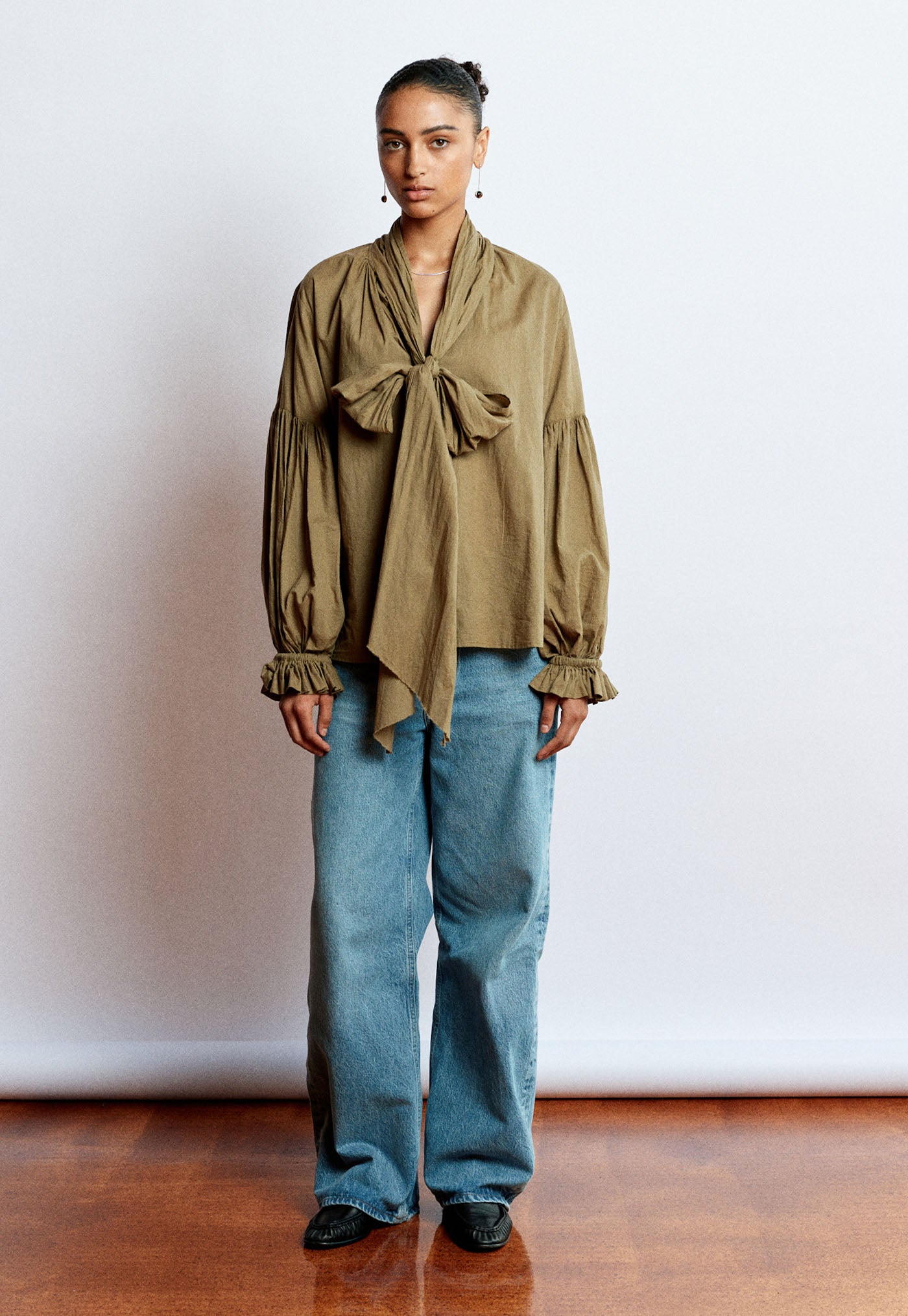 Bow Blouse - Kelp Cotton Voile