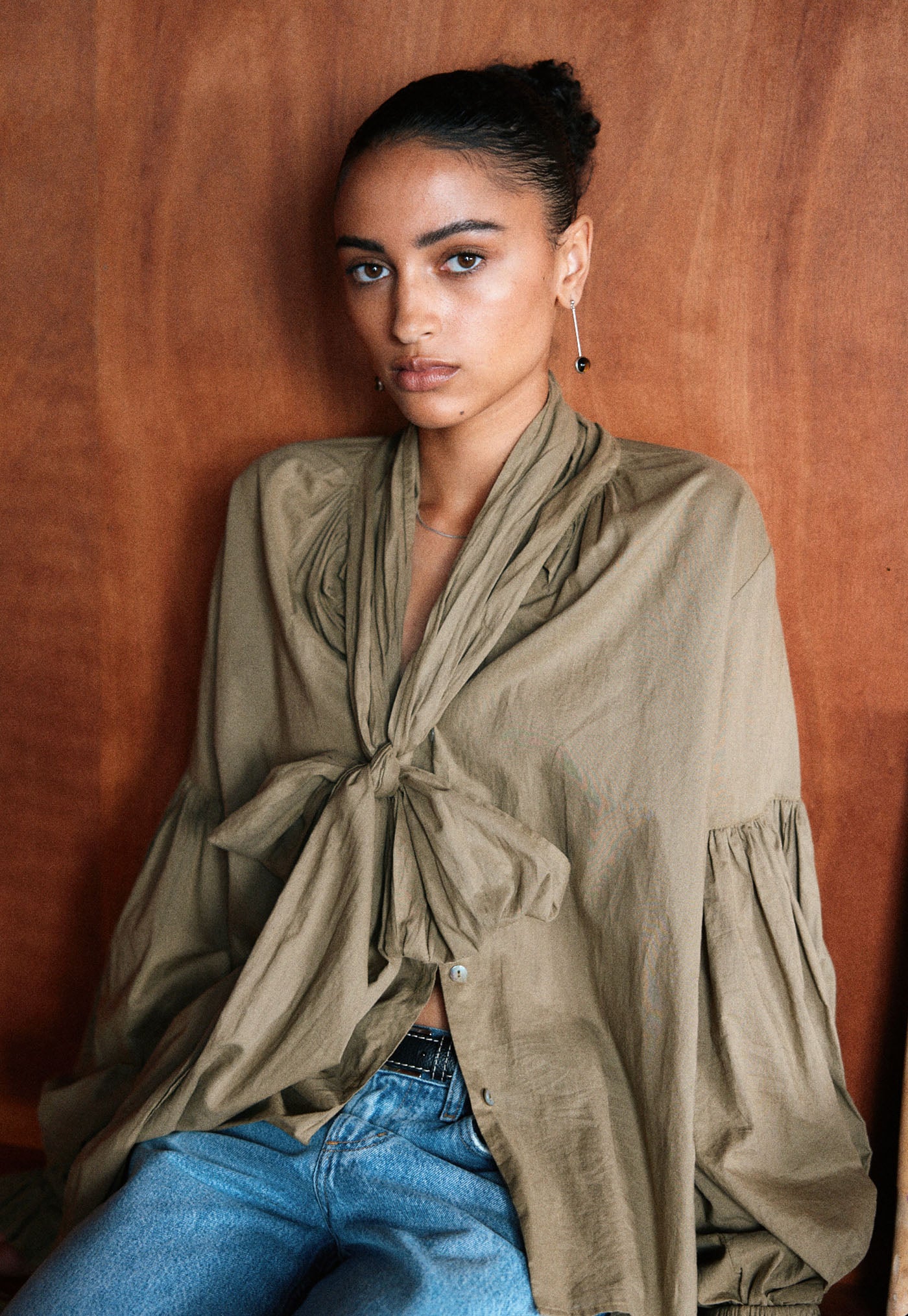 Bow Blouse - Kelp Cotton Voile