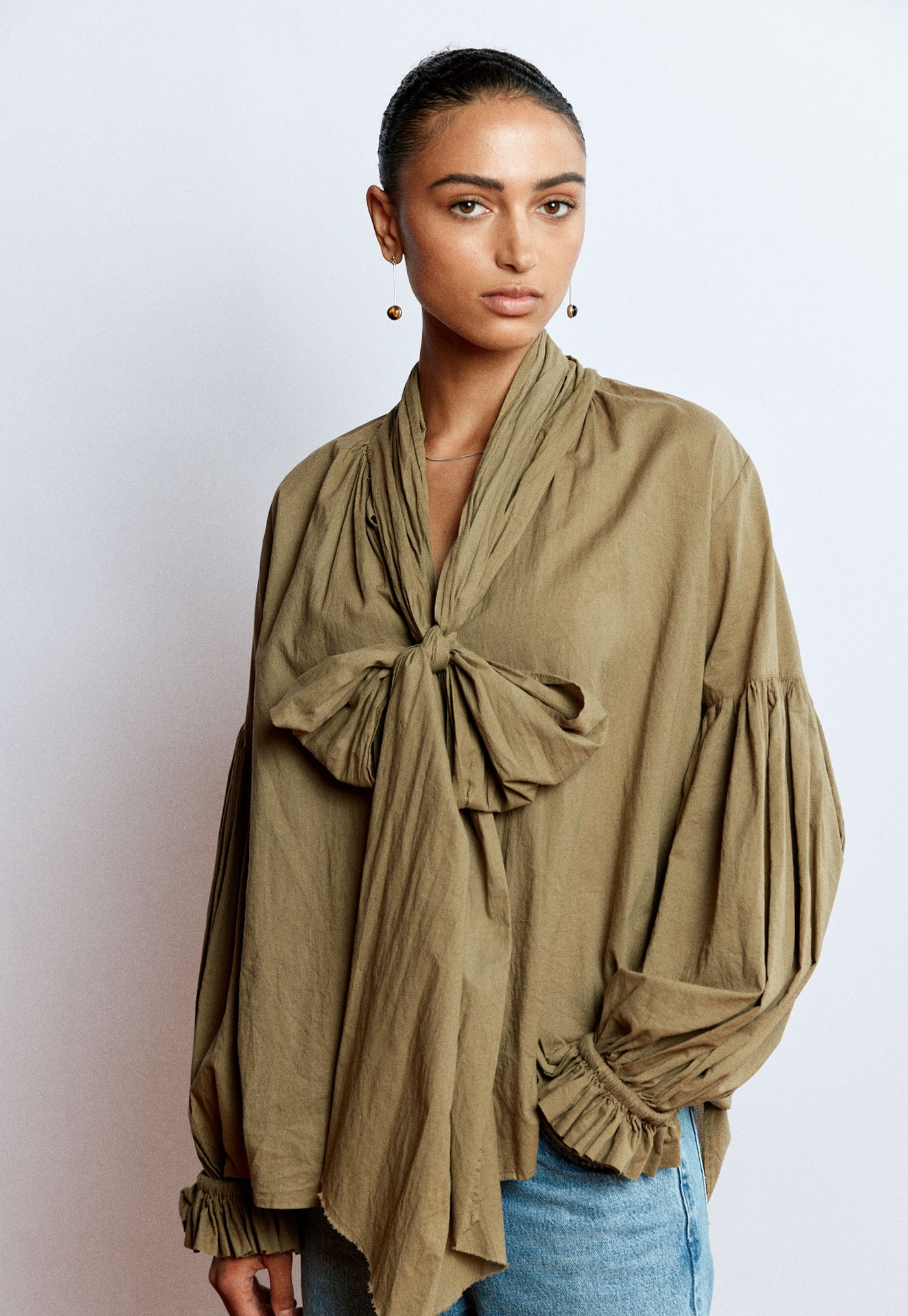 Bow Blouse - Kelp Cotton Voile
