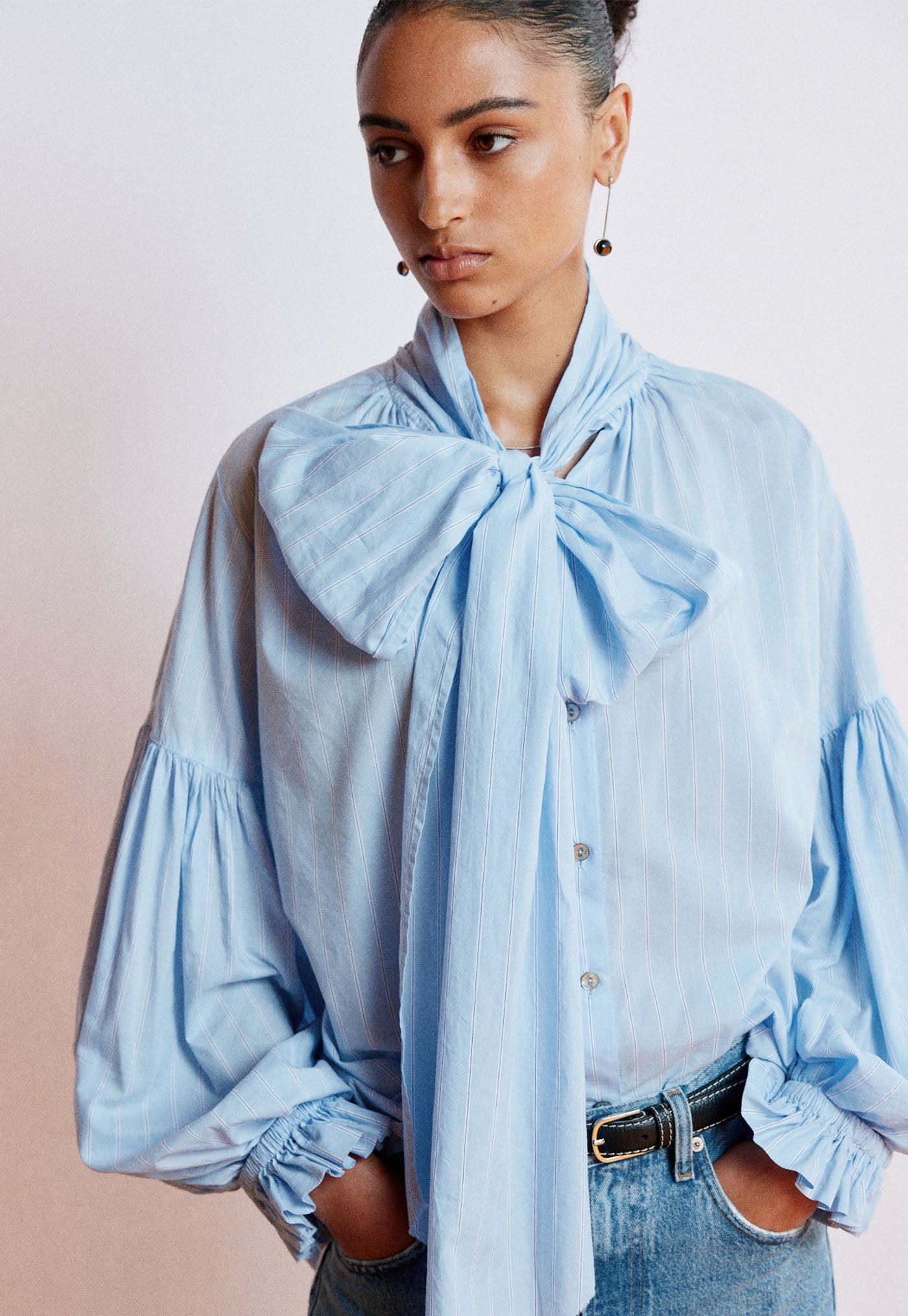 Bow Blouse - Raglan Pinstripe