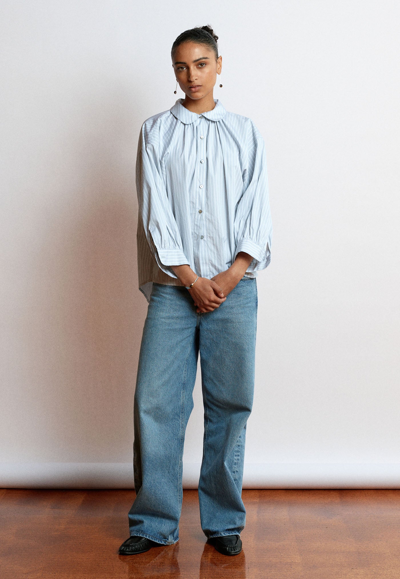 Dune Shirt - Cloud Grey Cotton Stripe