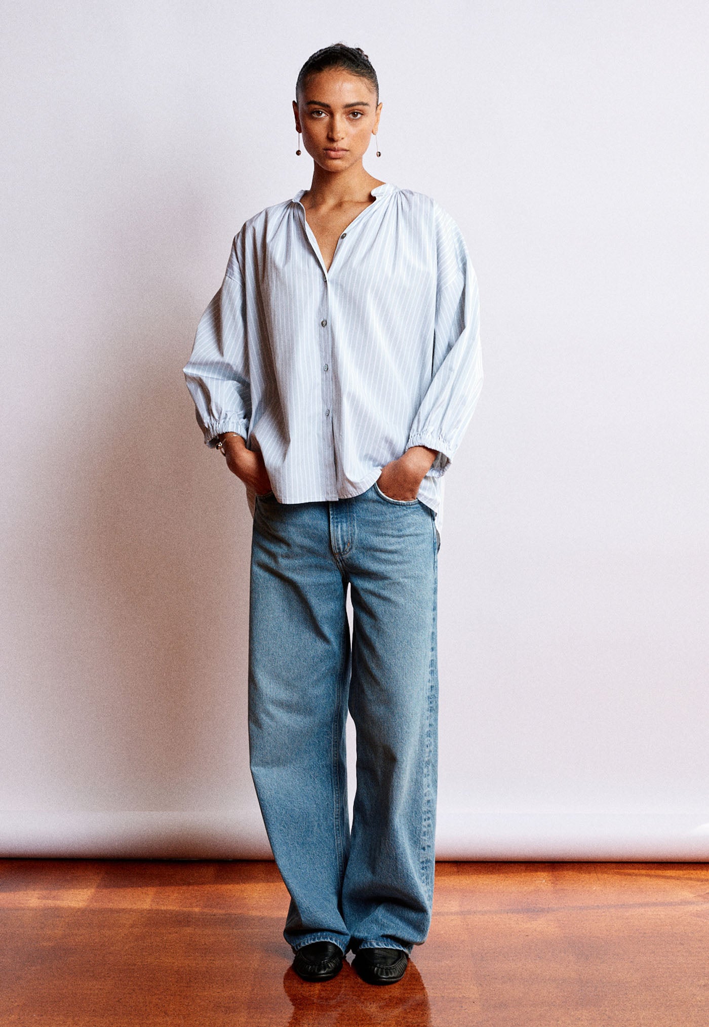 Everyday Blouse - Cloud Grey Cotton Stripe