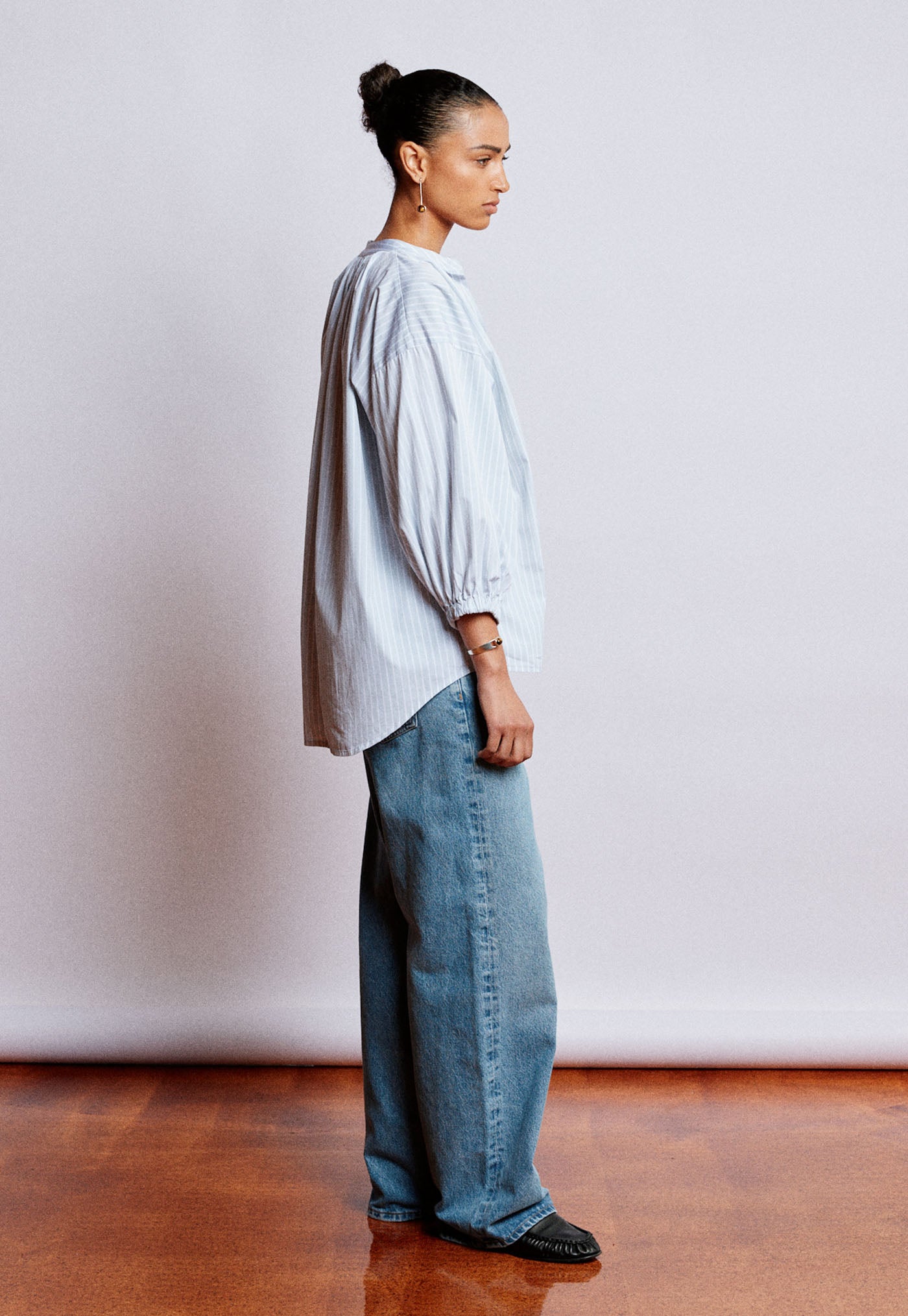 Everyday Blouse - Cloud Grey Cotton Stripe