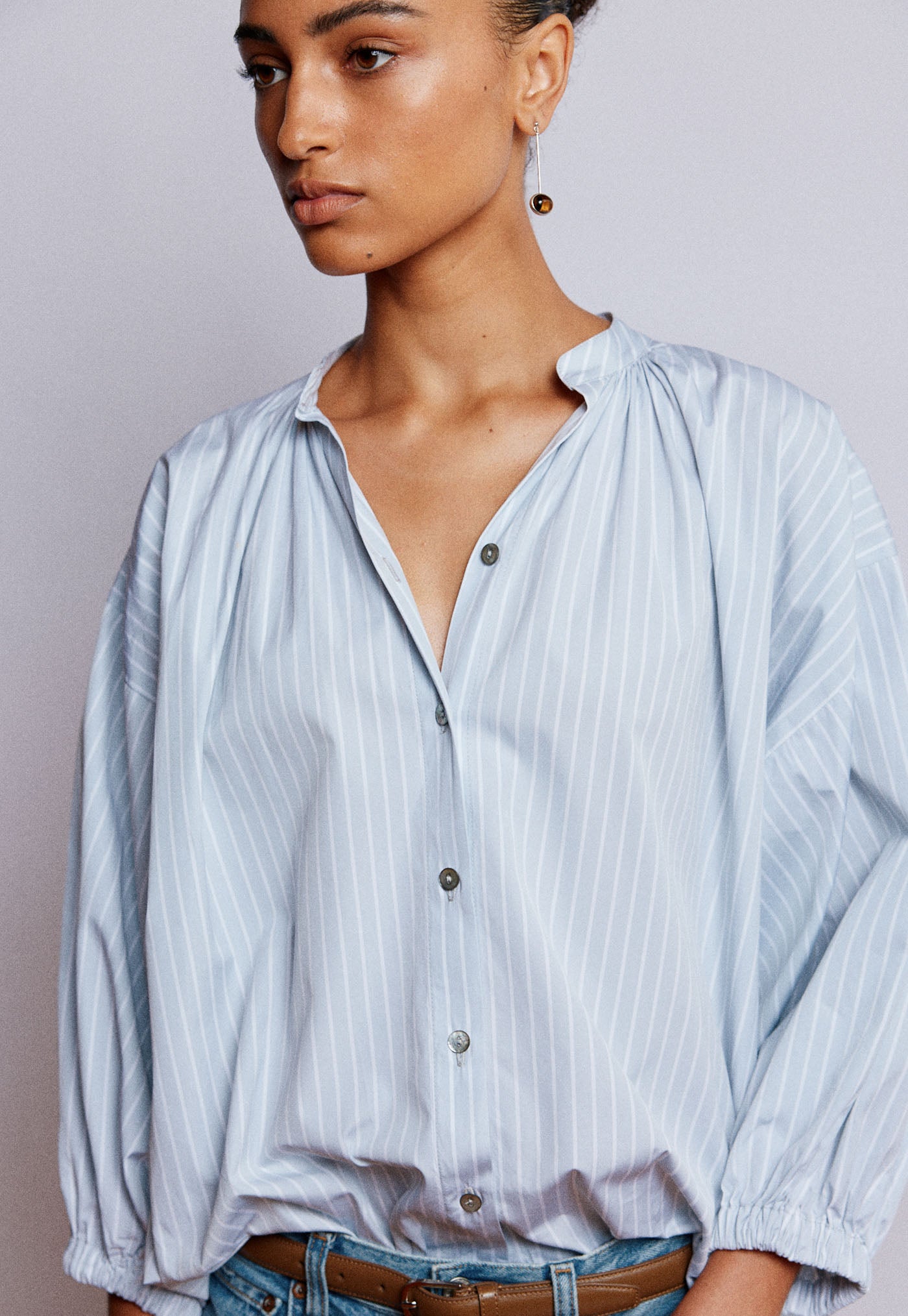 Everyday Blouse - Cloud Grey Cotton Stripe