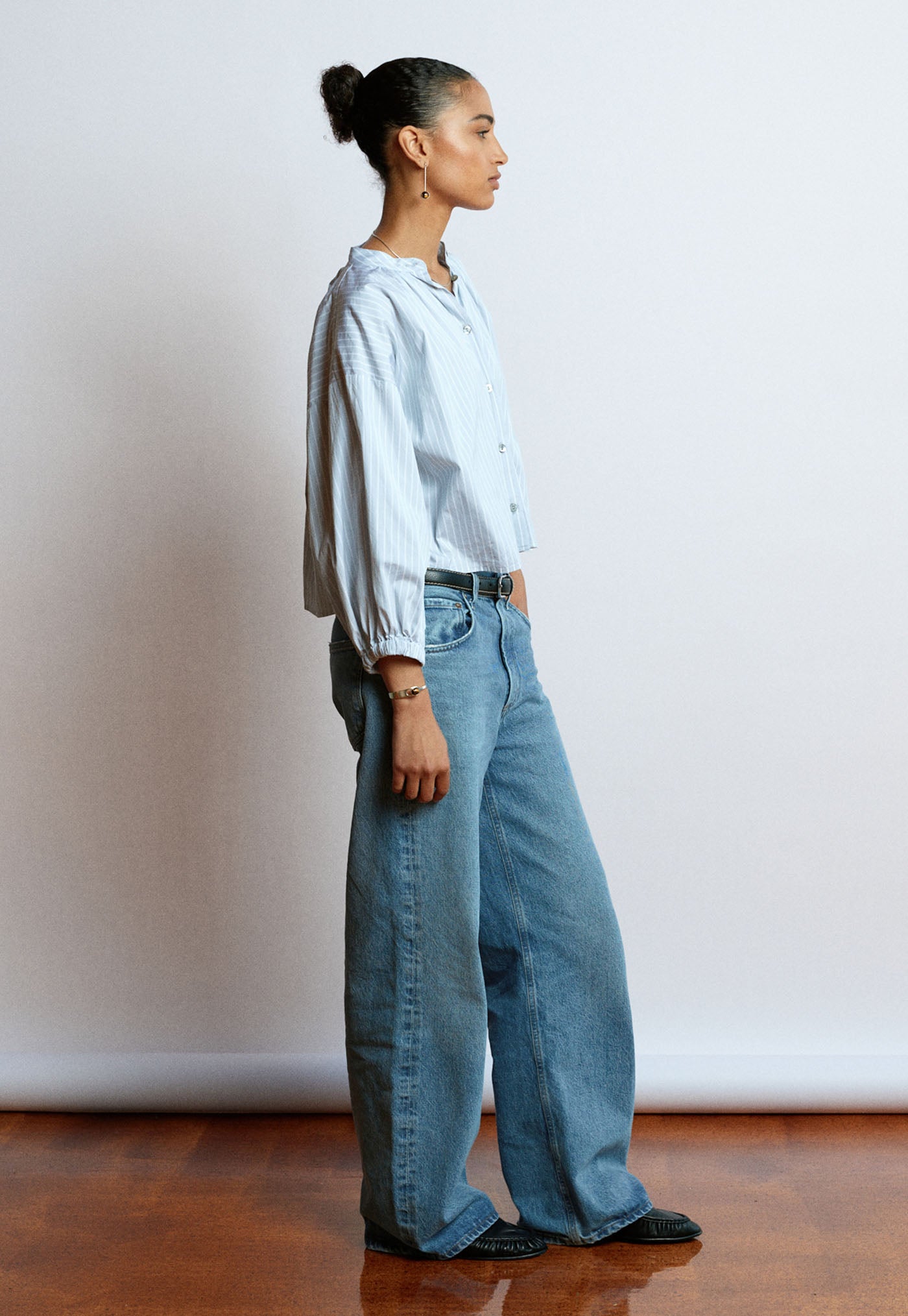 Everyday Crop - Cloud Grey Cotton Stripe