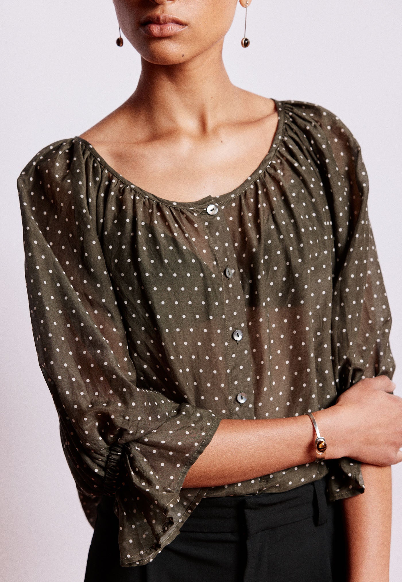 House Bon Blouse - Olive Polka Dot