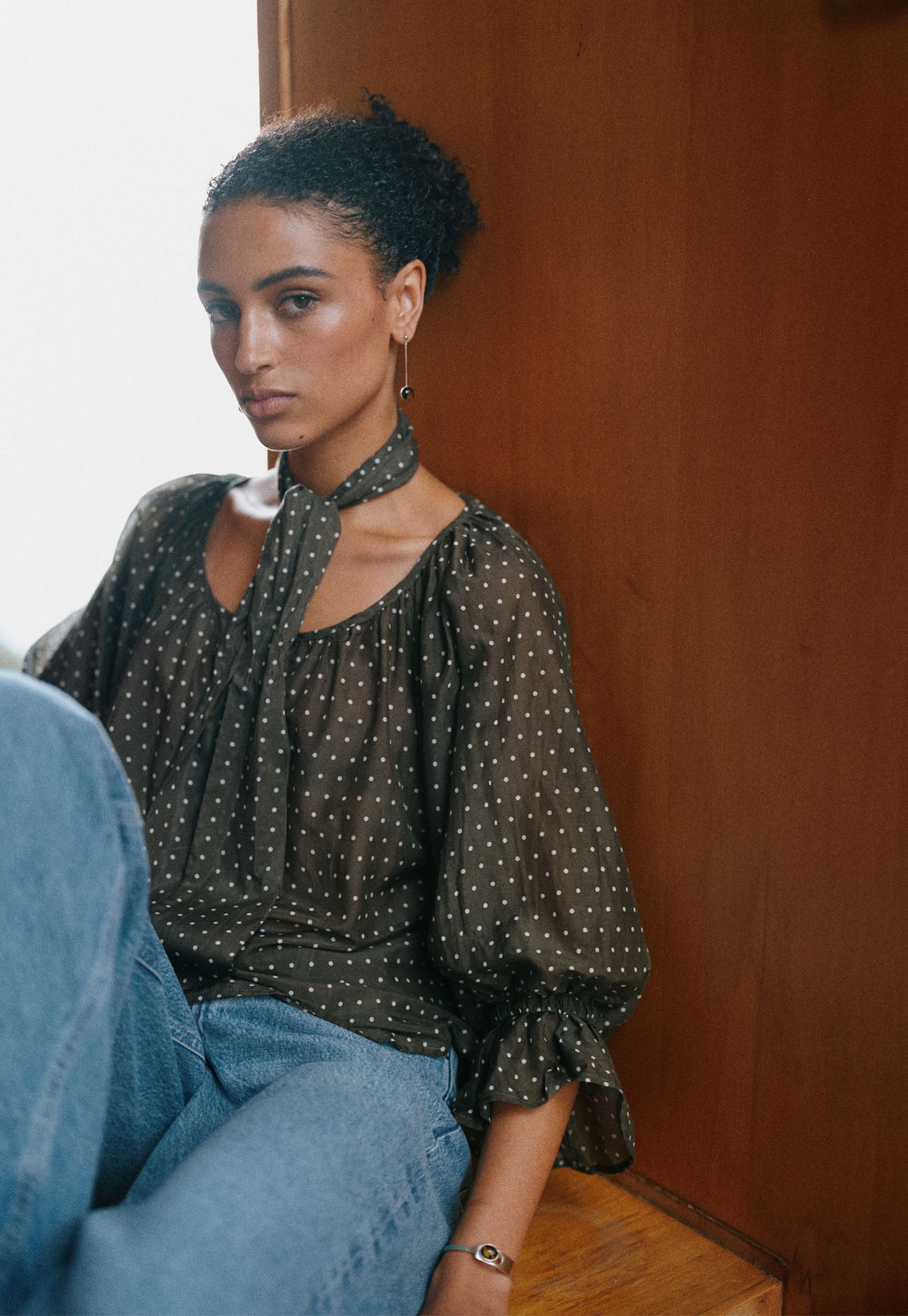 House Bon Blouse - Olive Polka Dot