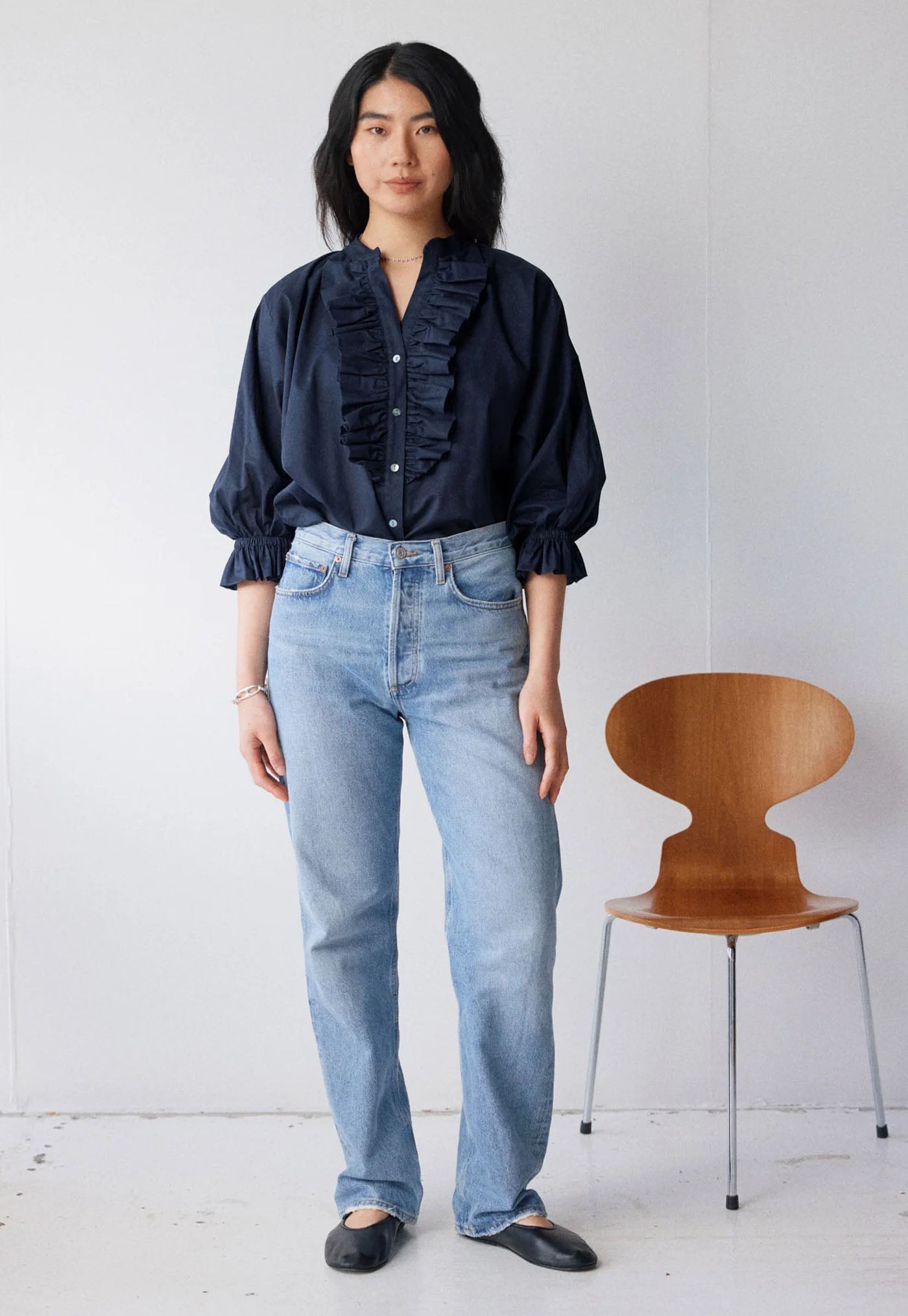 Jane Blouse - Navy Cotton Voile