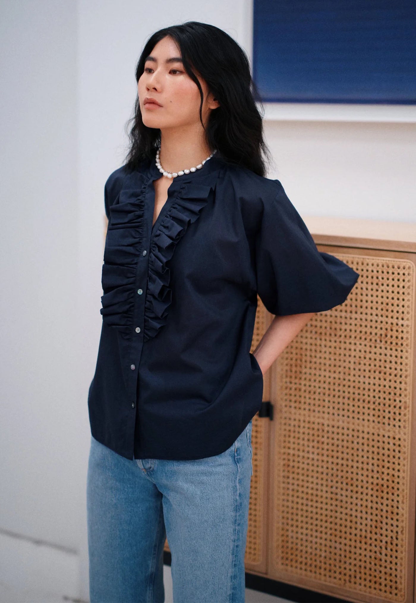 Jane Blouse - Navy Cotton Voile