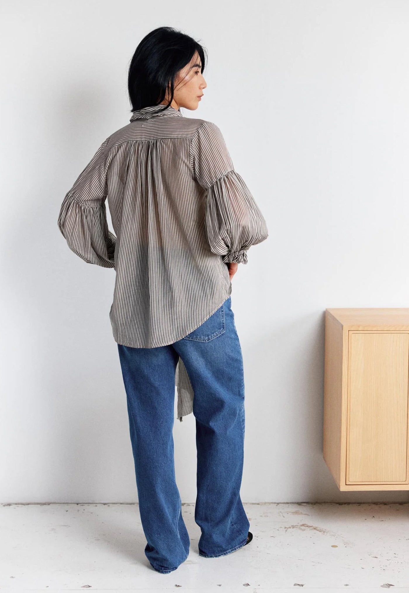 Bow Blouse - Tank/Eggshell Stripe