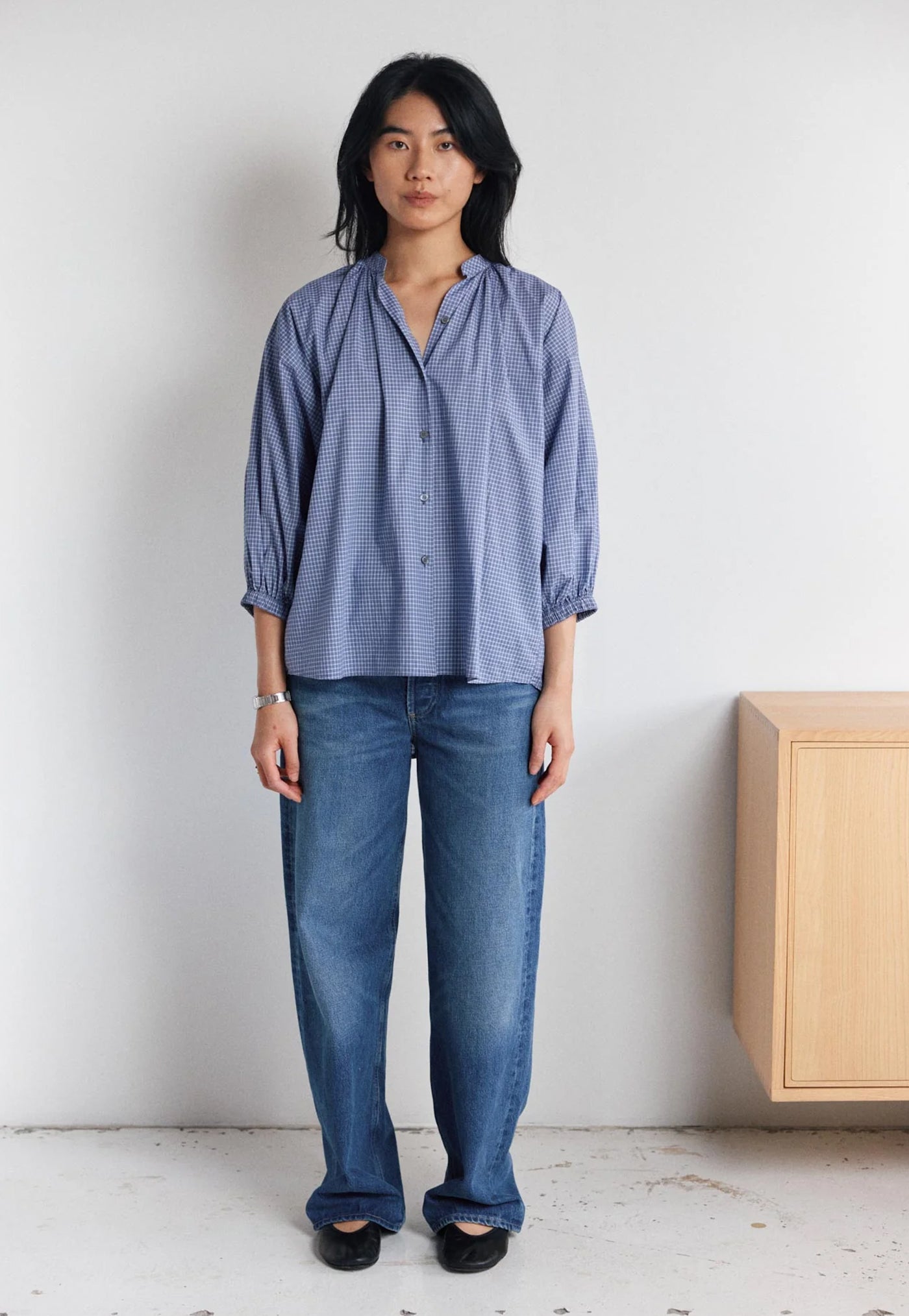 Everyday Blouse - Albini Check Smoke Blue