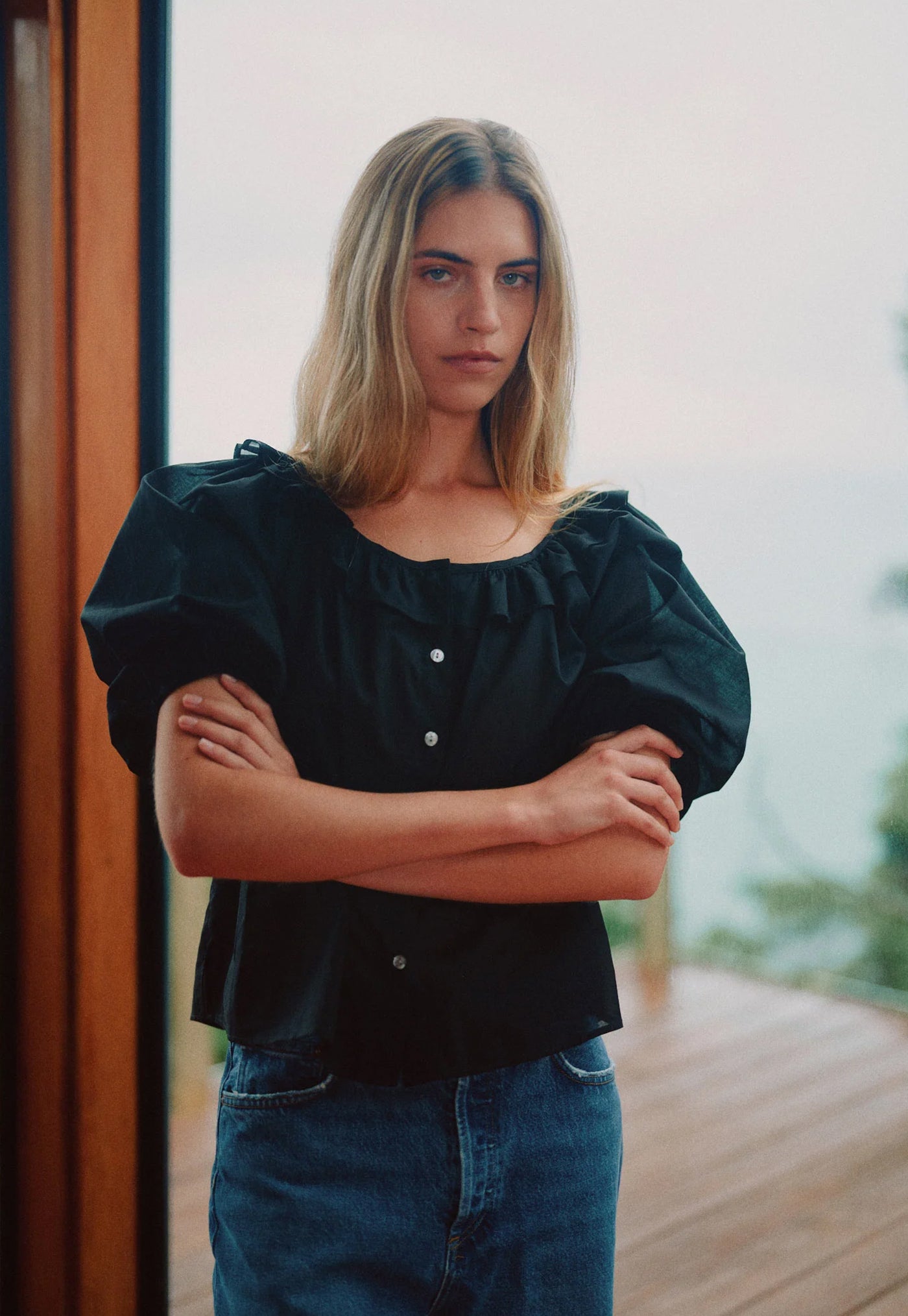 Bon Ruffle Blouse - Black Cotton Voile