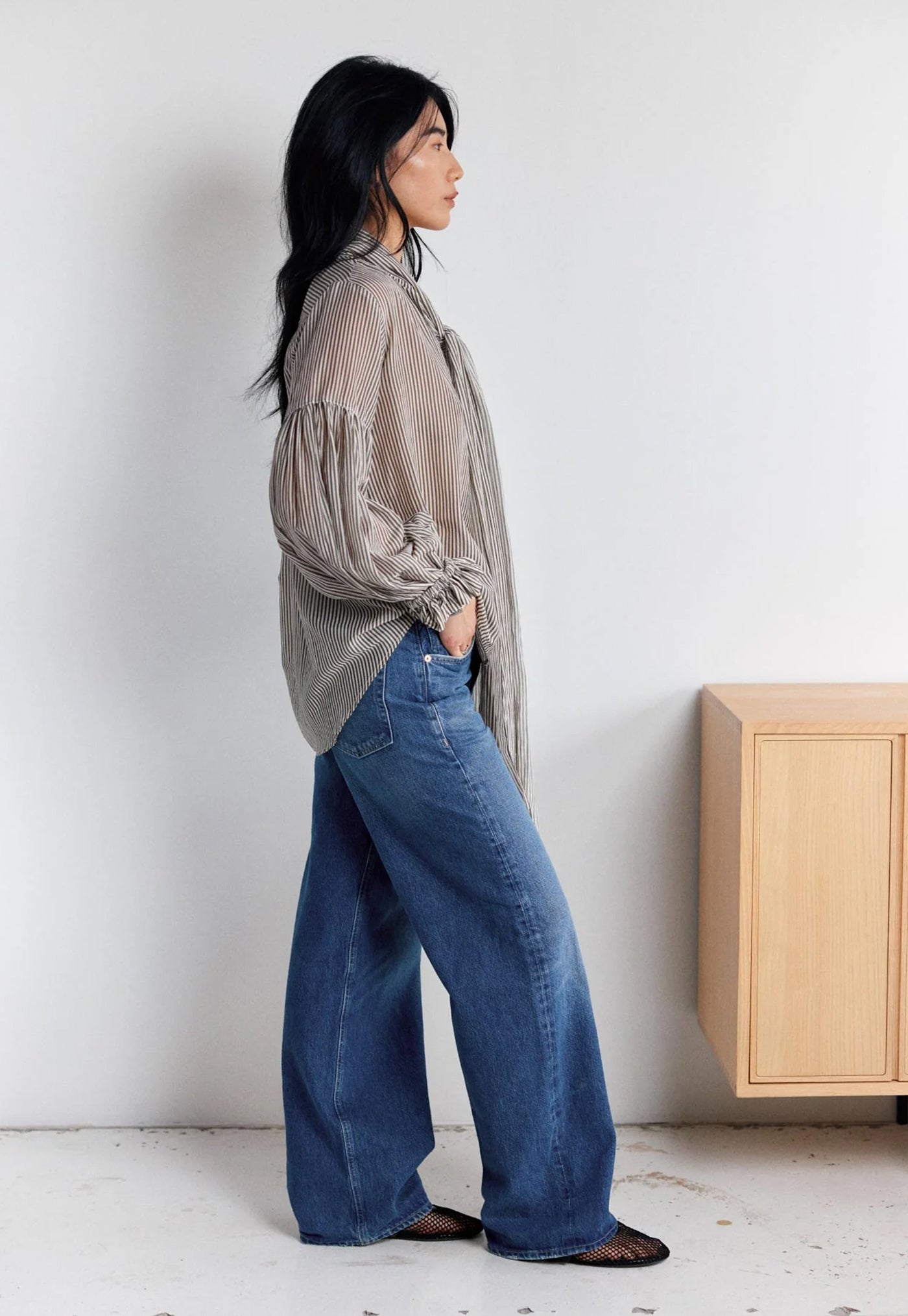 Bow Blouse - Tank/Eggshell Stripe