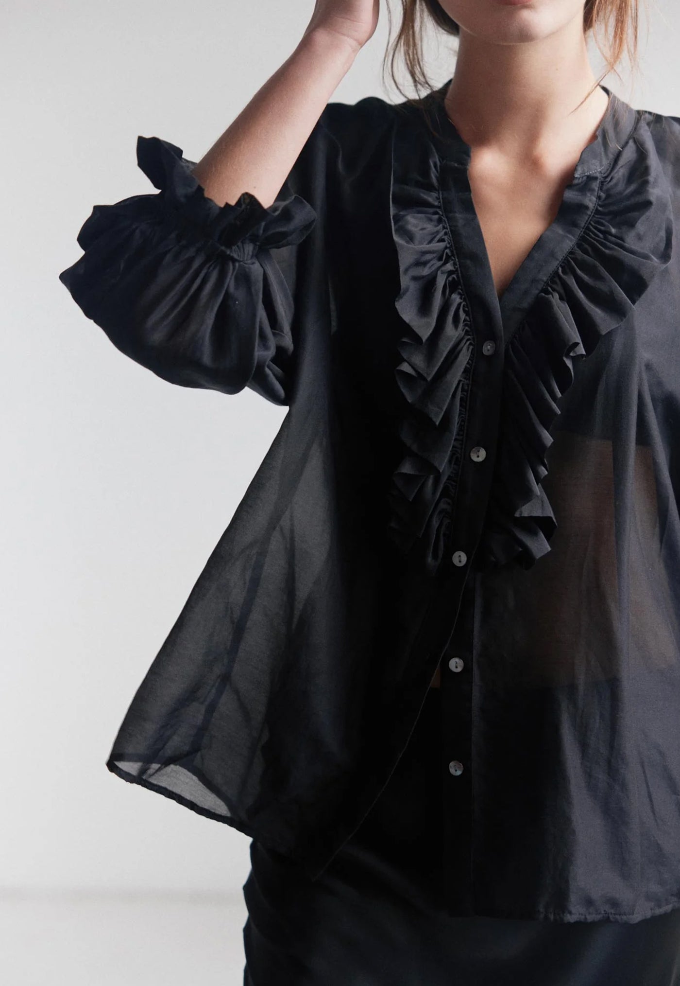 Jane Blouse - Black Liberty Silk Cotton