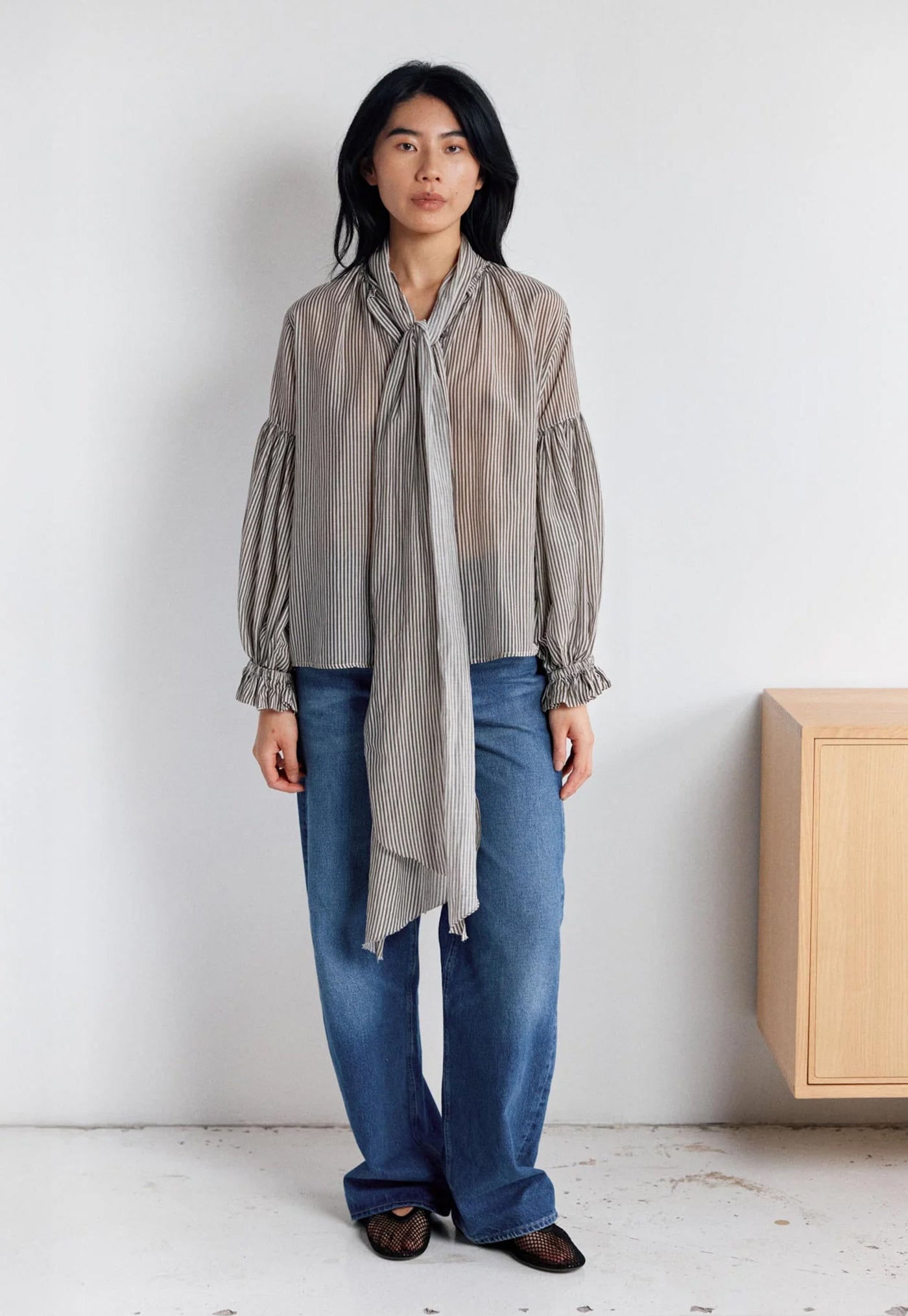 Bow Blouse - Tank/Eggshell Stripe