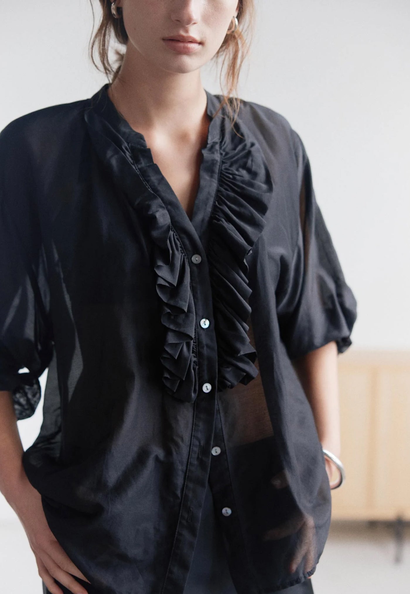 Jane Blouse - Black Liberty Silk Cotton