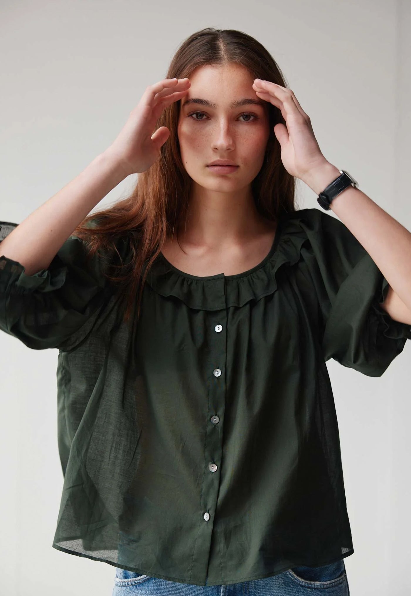 Bon Ruffle Blouse - Jungle Cotton Voile