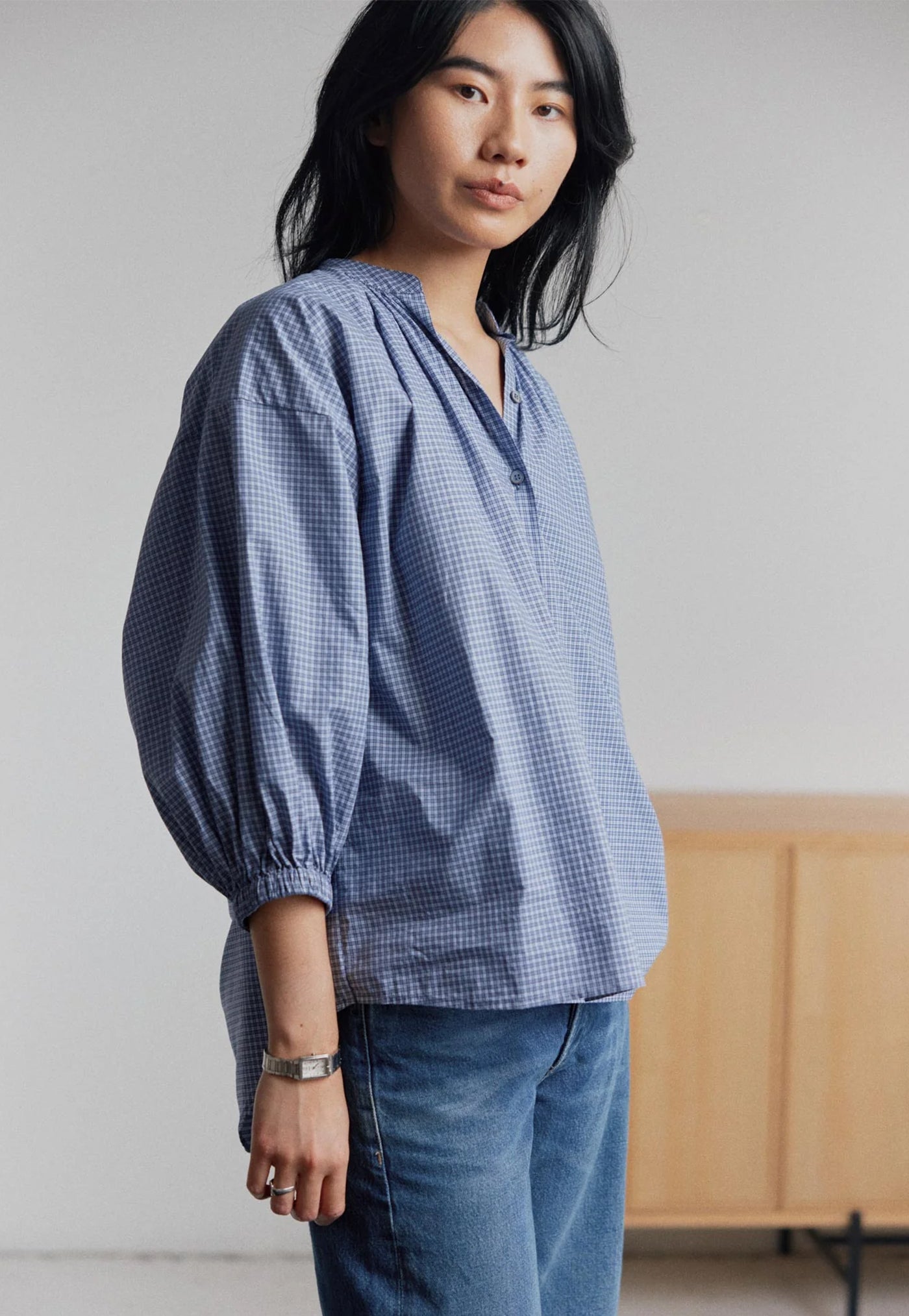 Everyday Blouse - Albini Check Smoke Blue