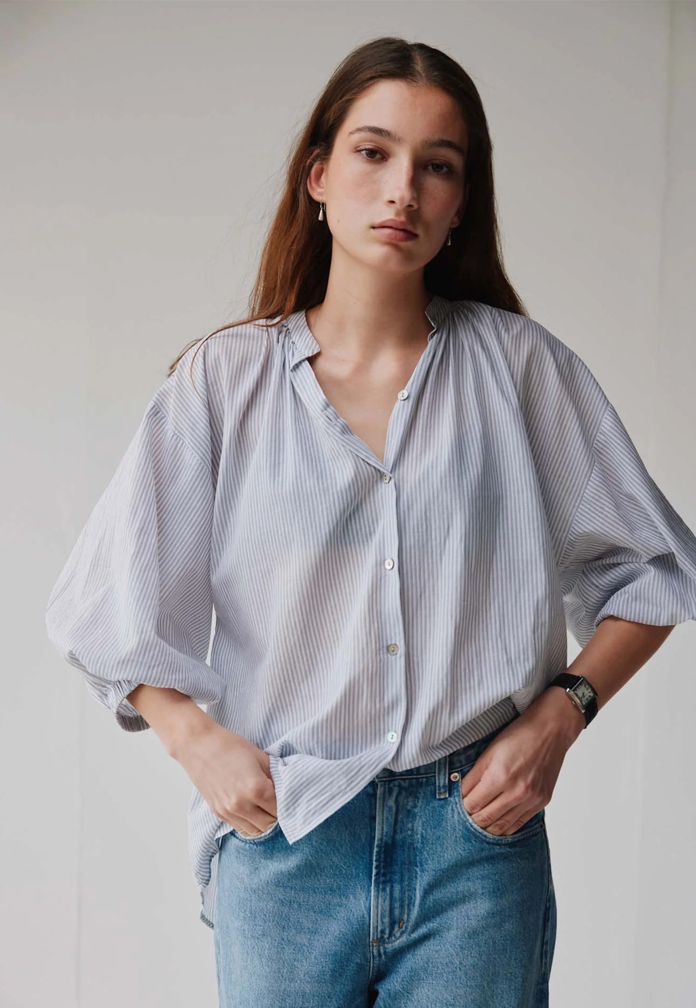 Everyday Blouse - Claude Grey Painter Stripe