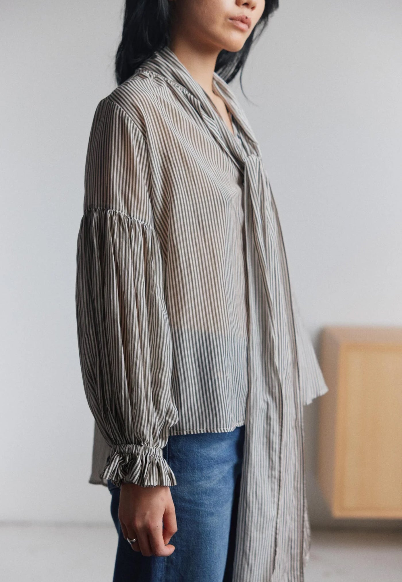 Bow Blouse - Tank/Eggshell Stripe