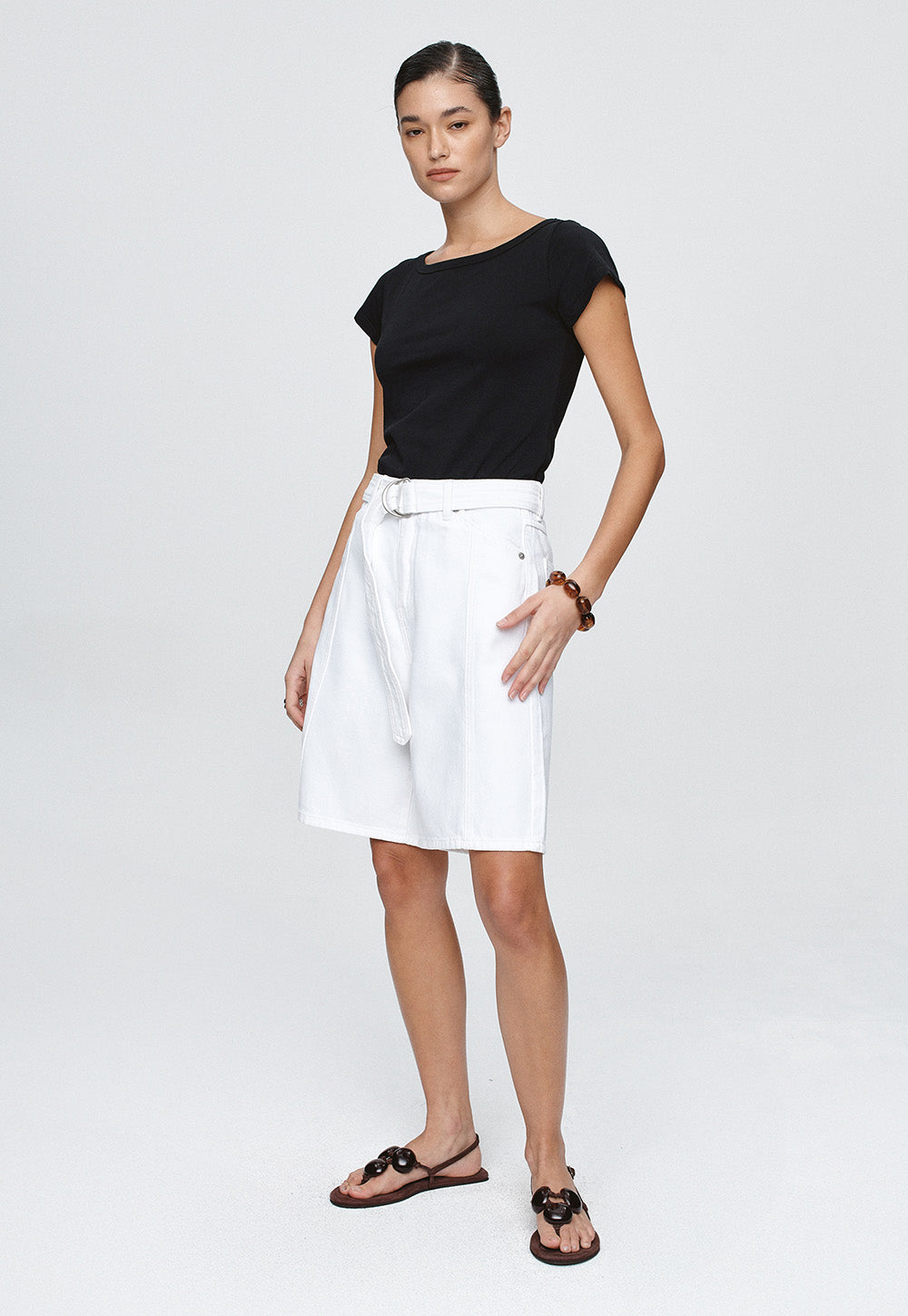 Belted Jean Short - Blanc