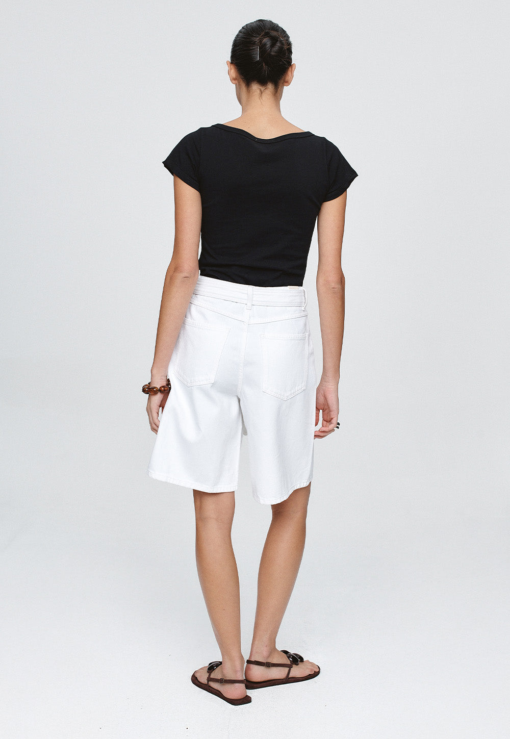Belted Jean Short - Blanc