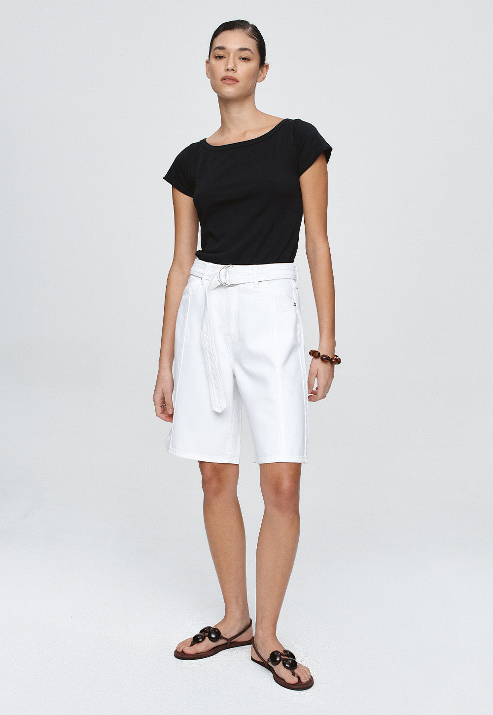Belted Jean Short - Blanc