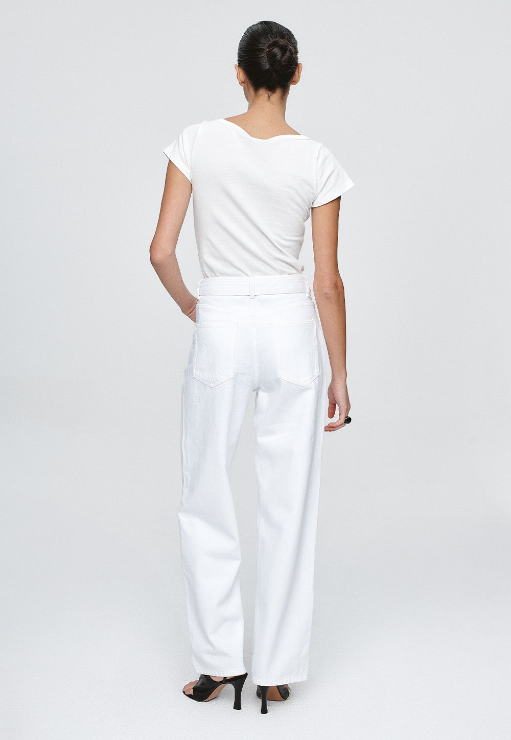 Belted Wide Leg Jean - Blanc