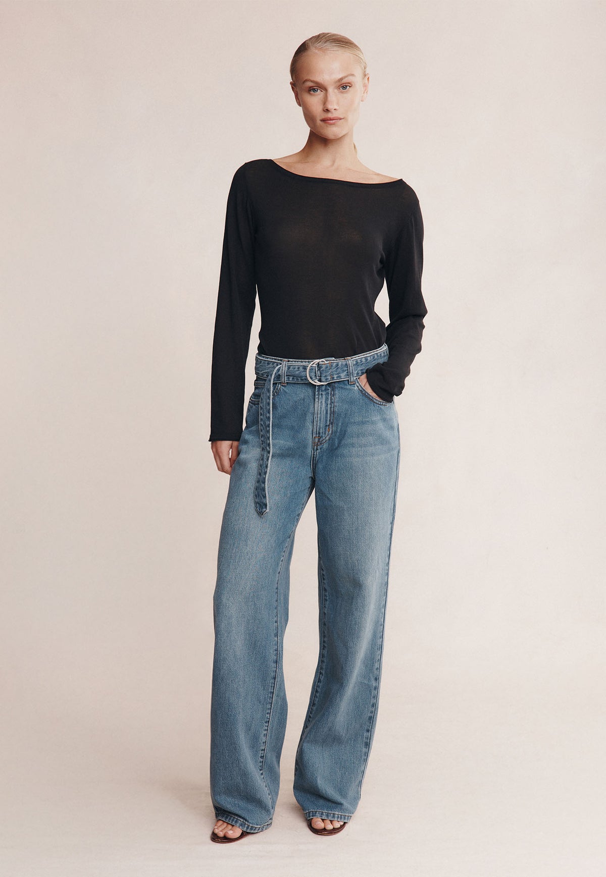 Belted Wide Leg Jean - Light Wash 01