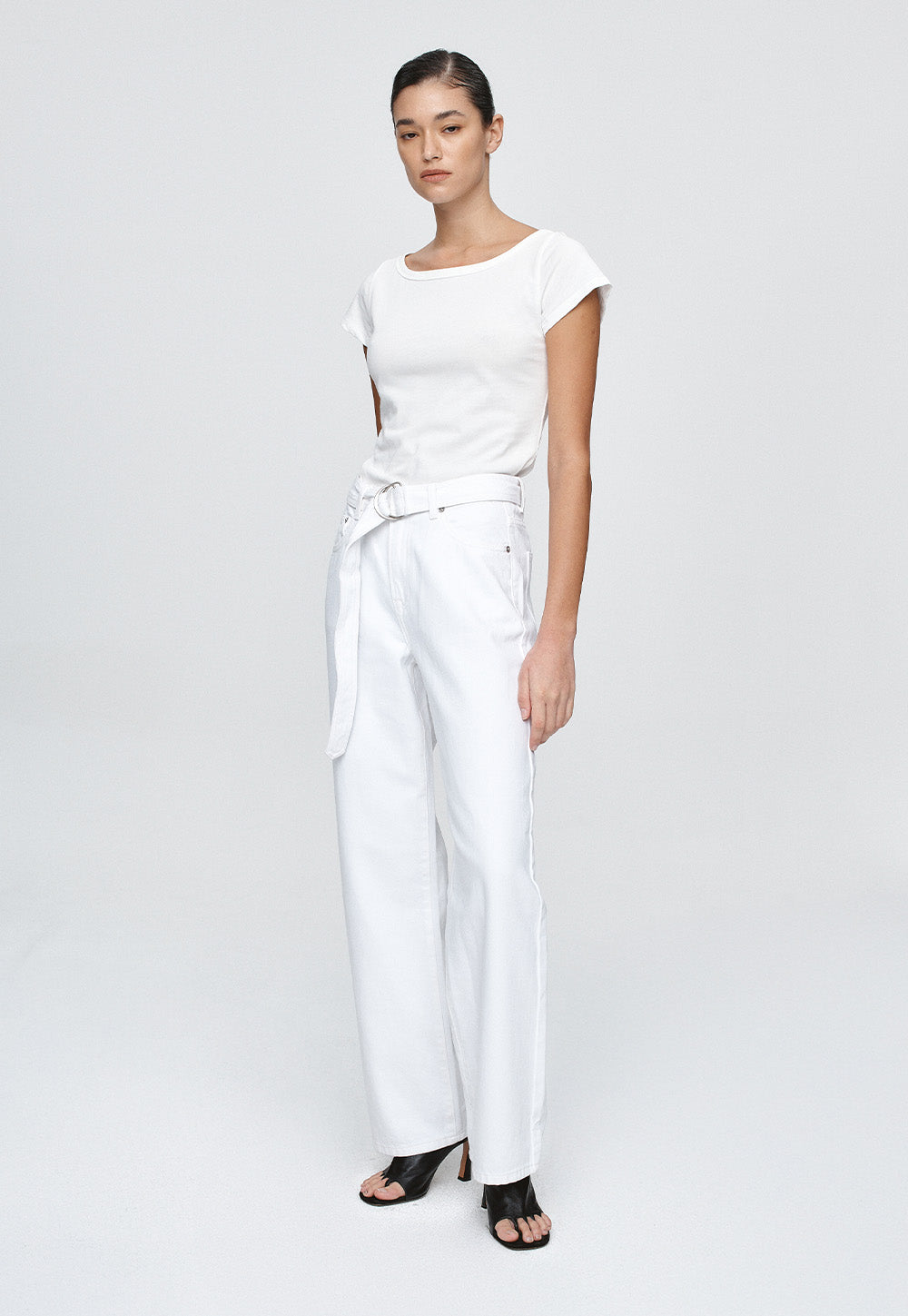 Belted Wide Leg Jean - Blanc