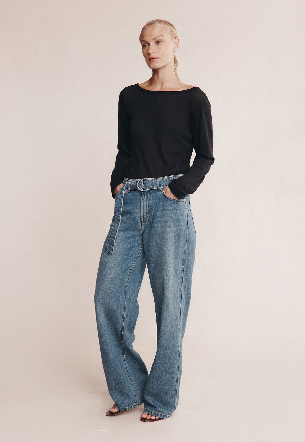 Belted Wide Leg Jean - Light Wash 01