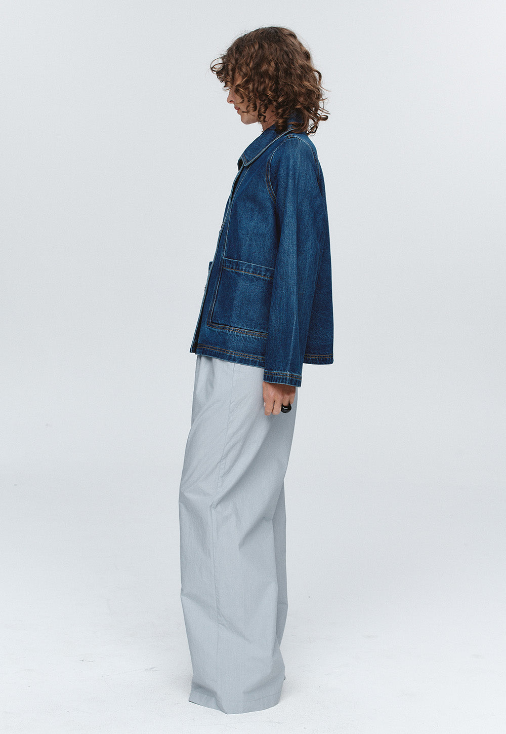 Cropped Pea Jacket - Washed Indigo